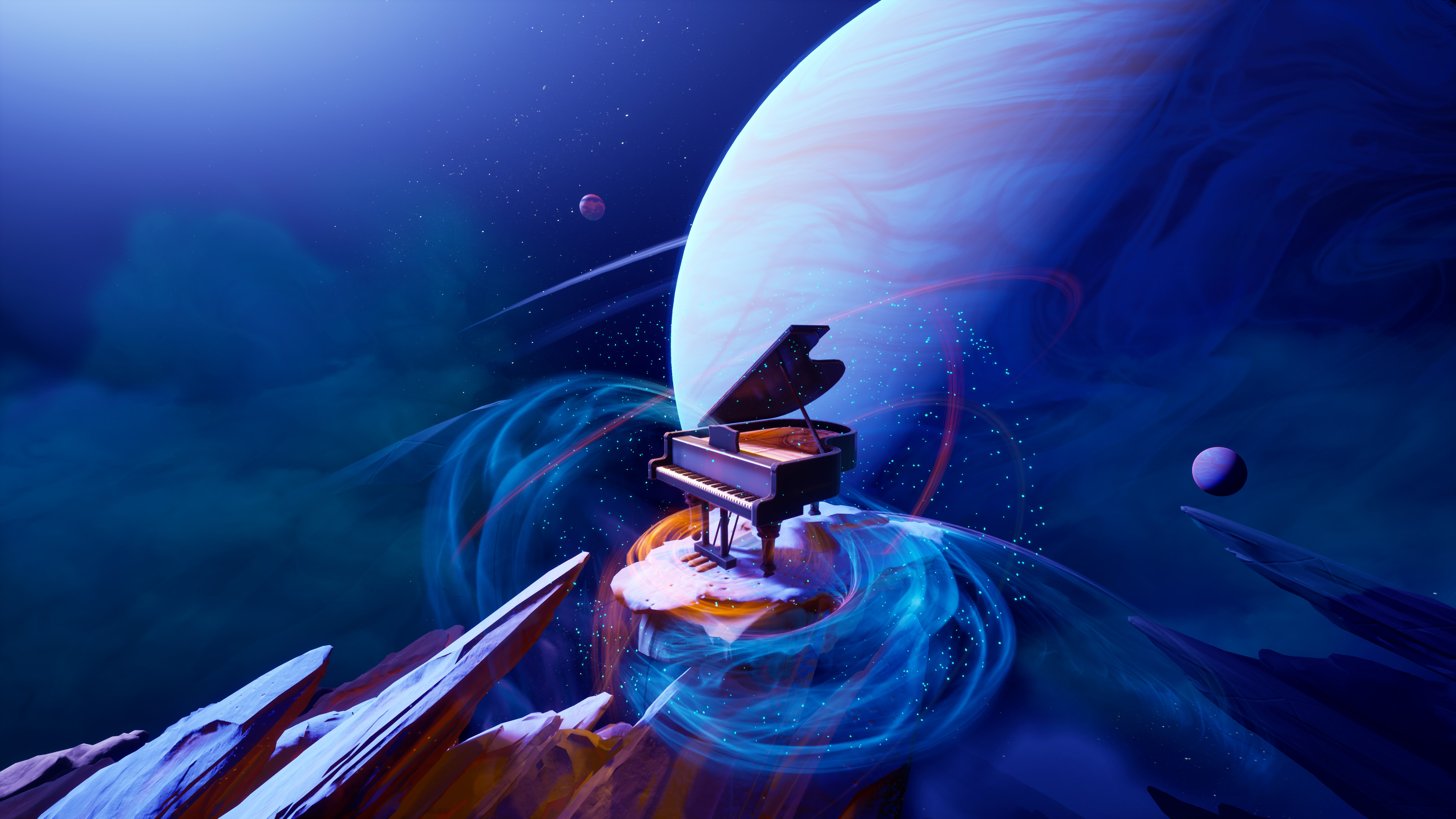 Tyler Smith Digital Art Fantasy Art Piano Grand Piano Space Planet Surreal 3840x2160
