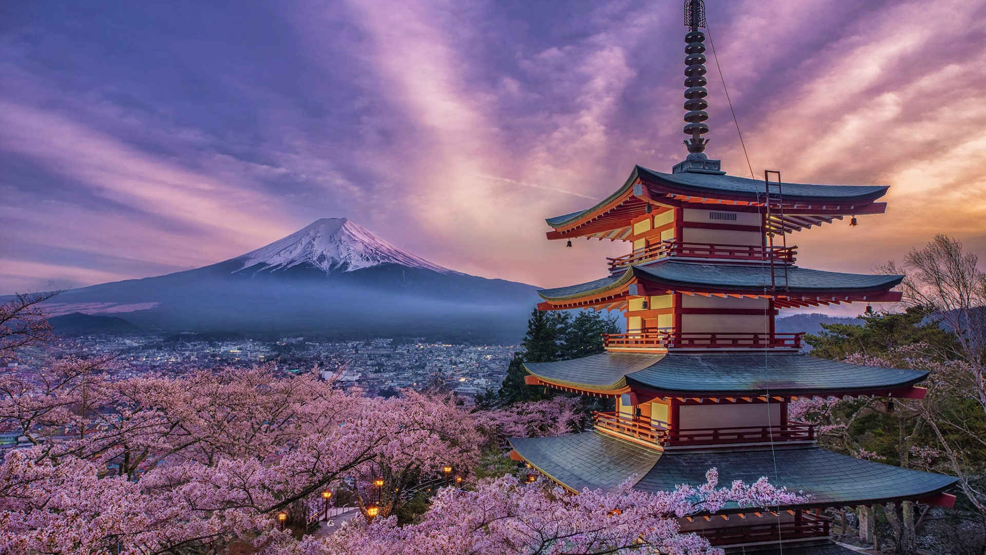 Japan Spring Cherry Blossom Sakura Mount Fuji 1920x1080