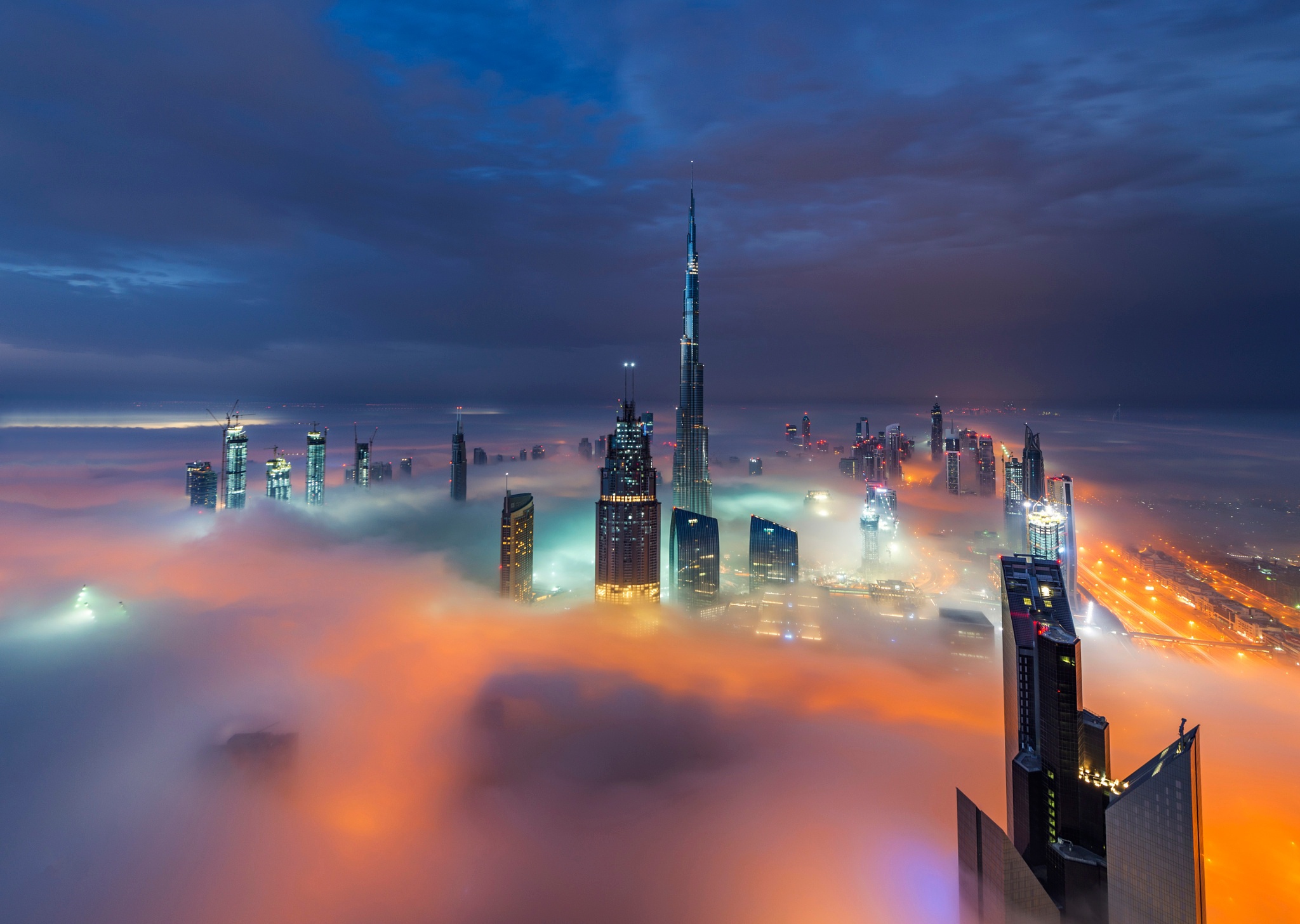 Building City Cityscape Fog Night Skyscraper 2048x1455
