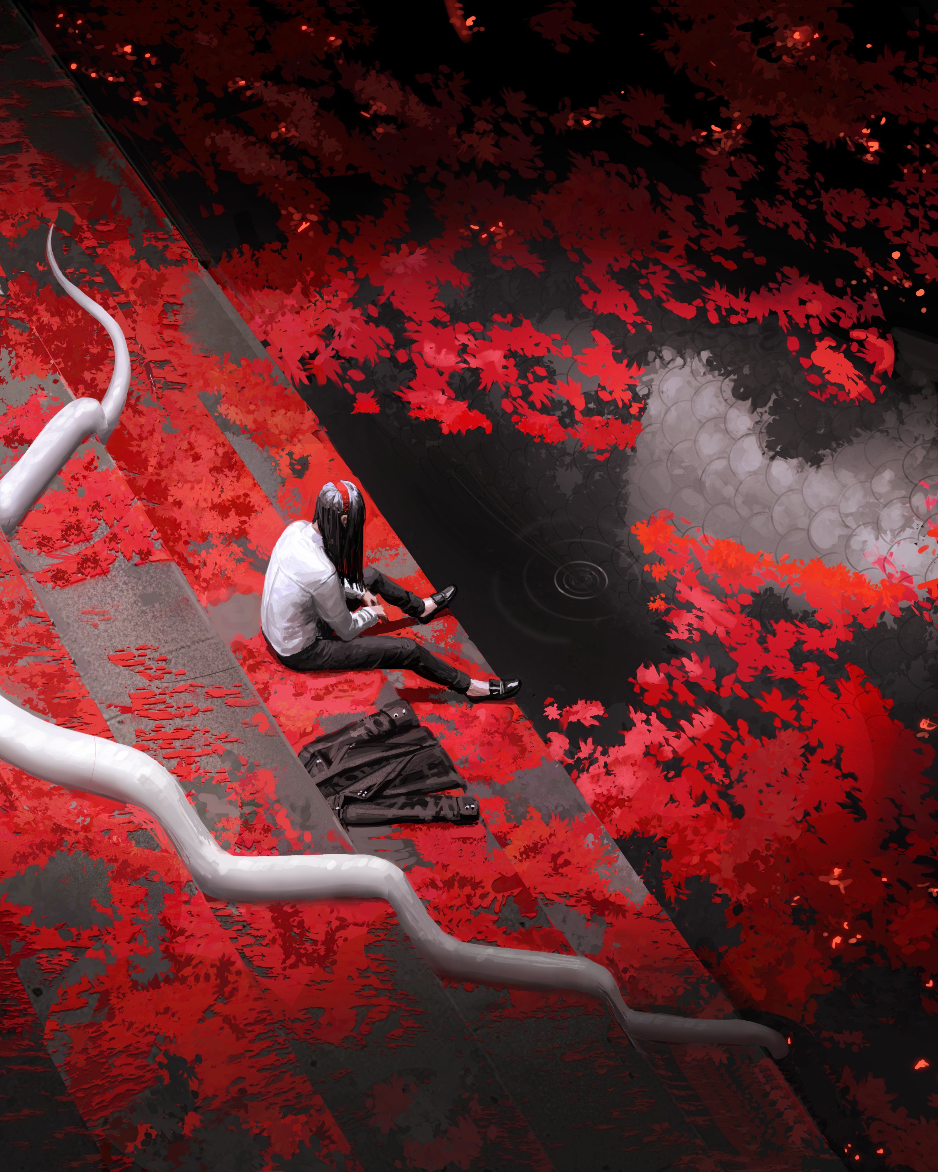 GUWEiZ Digital Art Digital Painting Artwork Bad Guys Snake Black Clothing White Shirt Red Leaves Jac 3277x4096