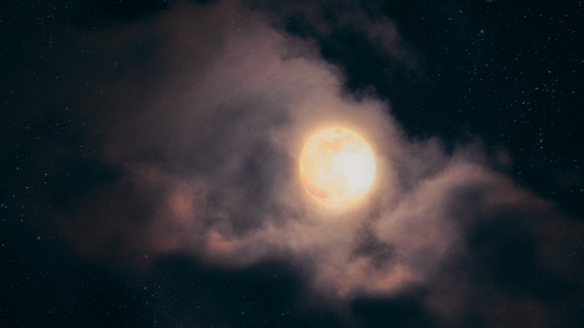 Moon Clouds Sky Stars Nature Moonlight 2048x1152