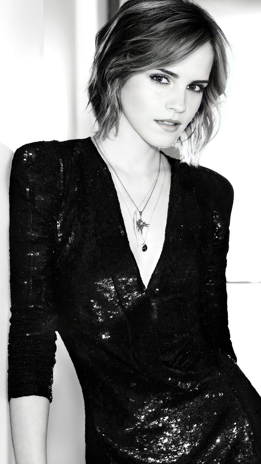Emma Watson Women Actress Monochrome Short Hair Celebrity 844x1500