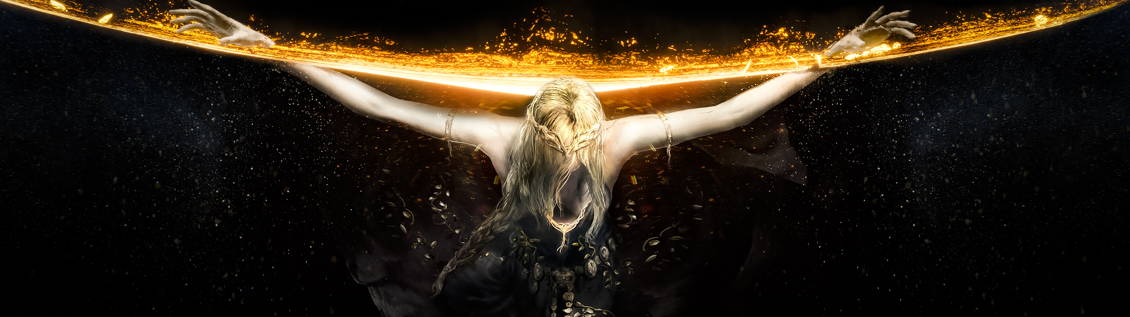 Elden Ring Video Games Crucified Women Blonde Artwork 3840x1080