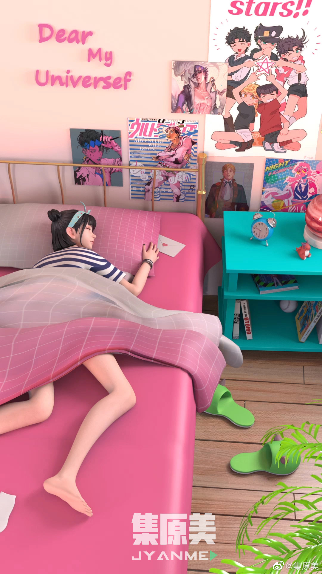 JYANME Anime Girls Bed Poster Alarm Clock Sandals Envelope 1080x1920