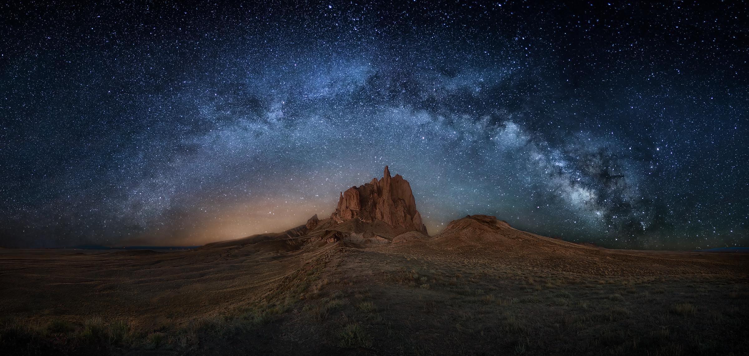 Landscape Milky Way Night Rock Starry Sky Stars 2400x1140