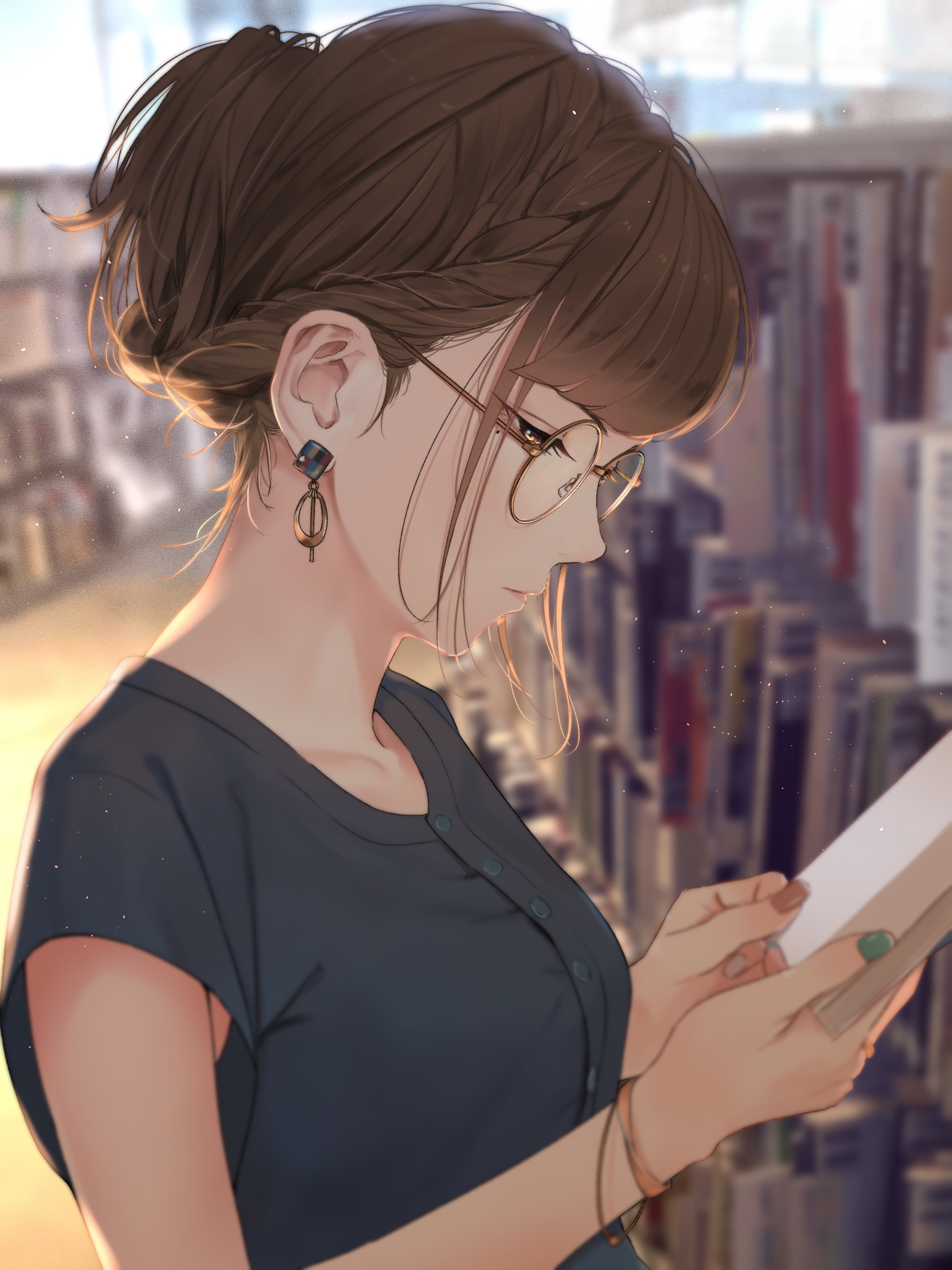 Anime Anime Girls Saitou Artwork Library Glasses Reading Brunette Sait  Wallpaper - Resolution:2048x2732 - ID:1235662 