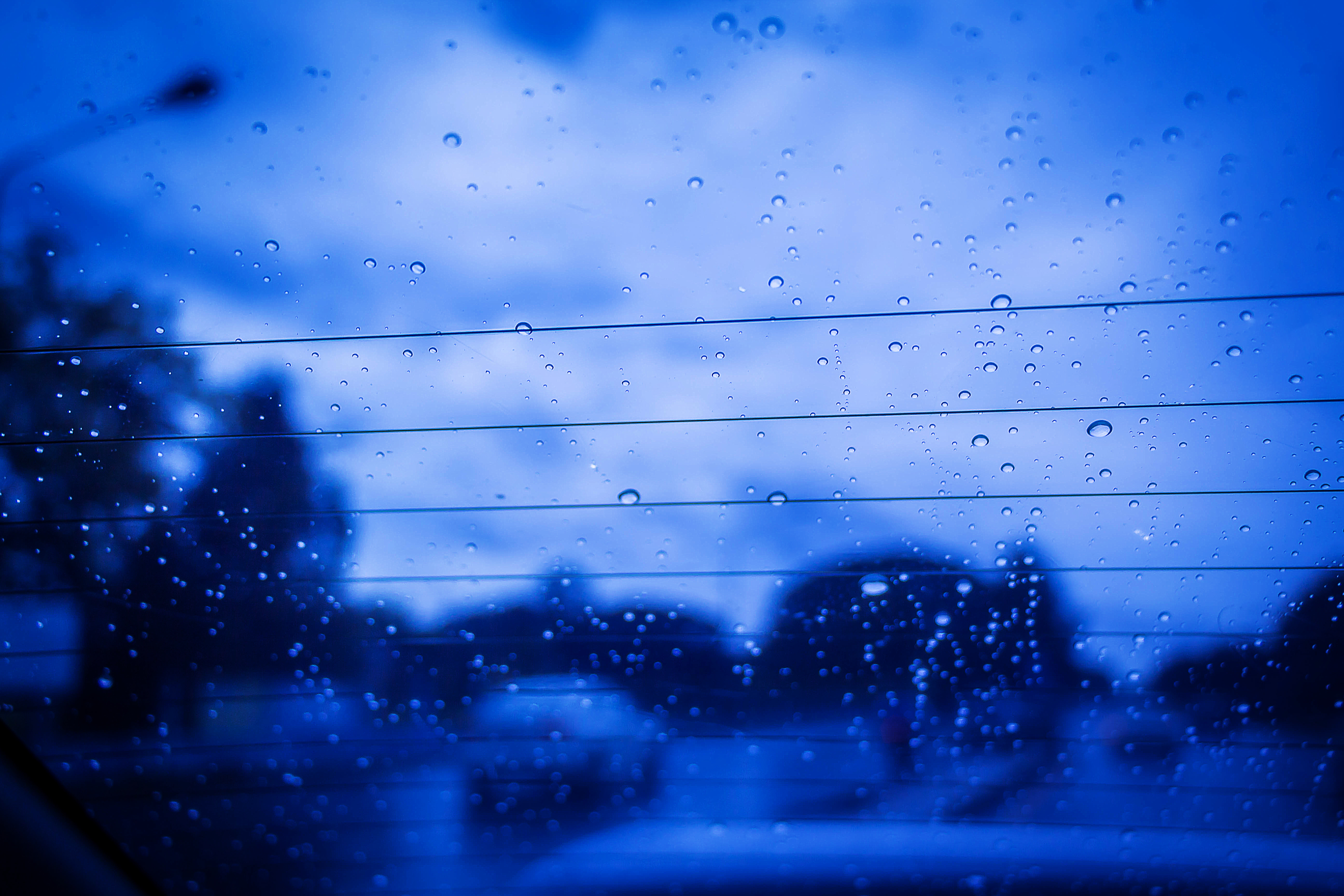 Rain Sad Blue Car Storm Evening Glass Blurred Traffic Road Heavy Cold Sky Window 5184x3456