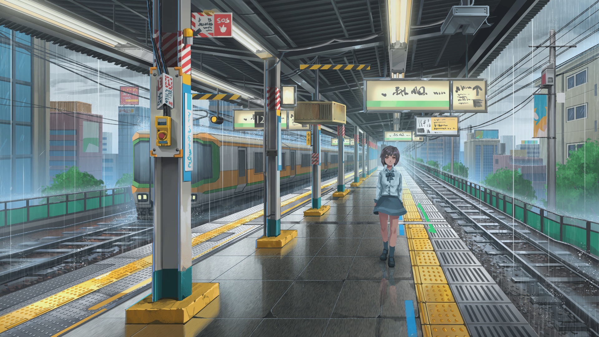 Girl Short Hair Train Train Station 1920x1080