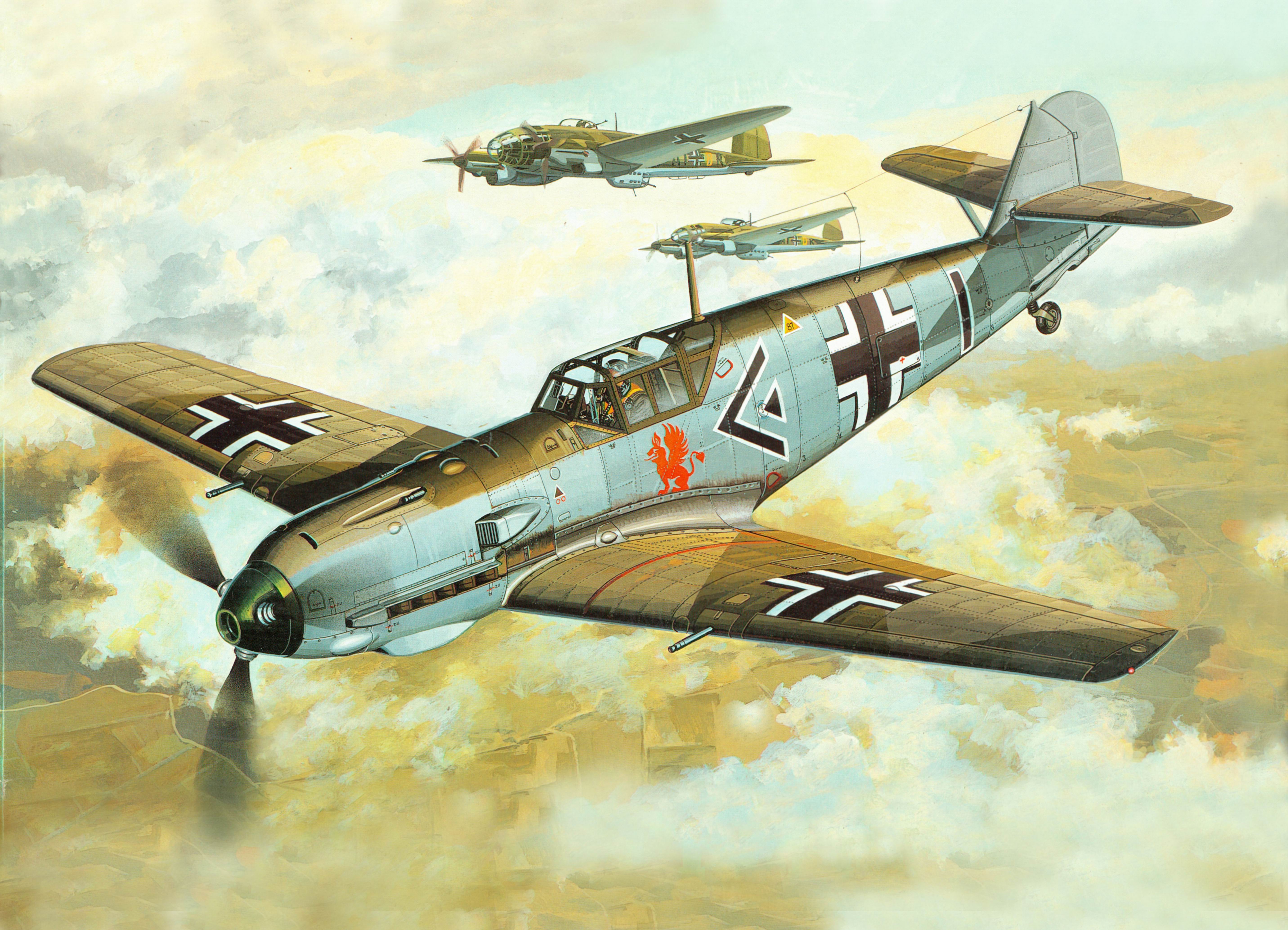 World War Ii Airplane Painting Messerschmitt Bf 109 5727x4134