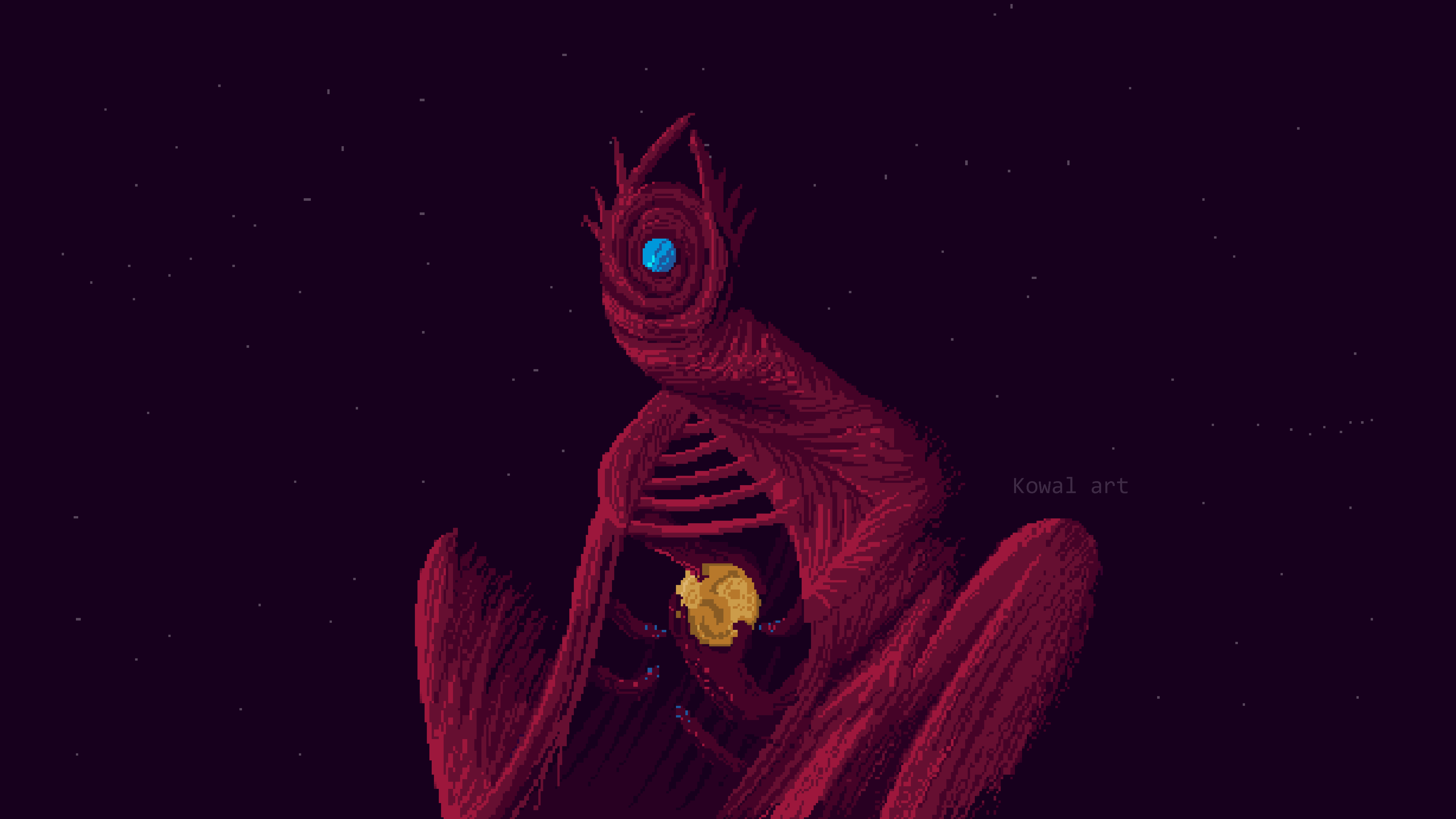 Demon KowalArt Pixel Art 16 Bit 2 Bit Night Stars Red 5120x2880