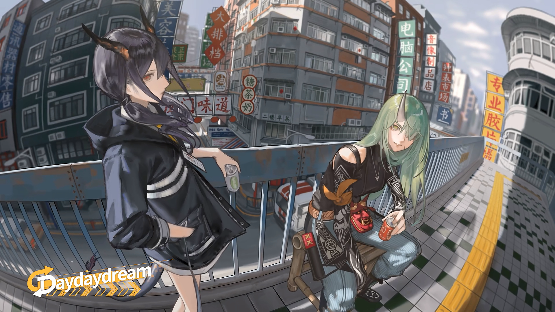 Anime Anime Girls Horns Arknights Chen Arknights Hoshiguma Arknights Cityscape 1920x1080