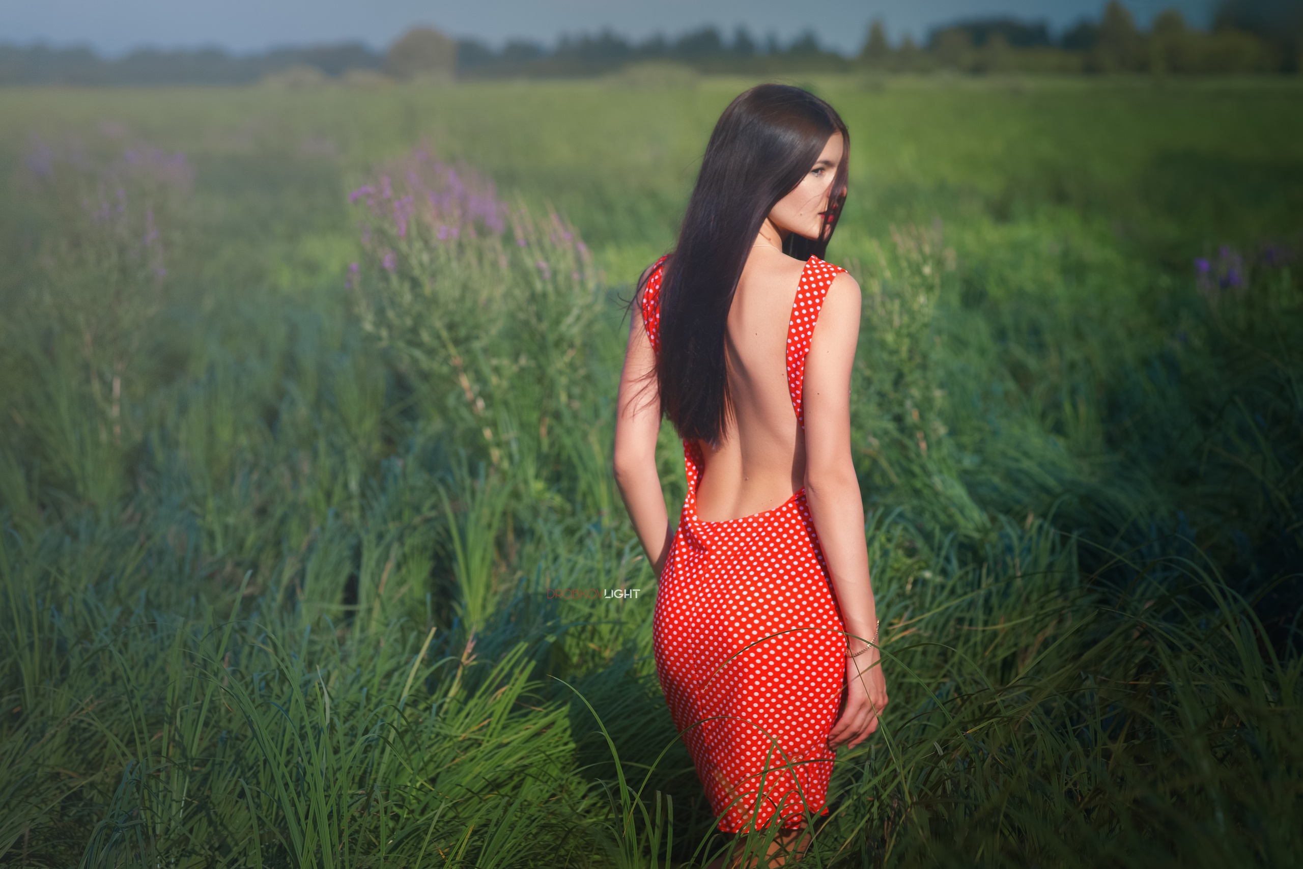 Dress Girl Grass Rear Yulia Khudoleeva 2560x1707
