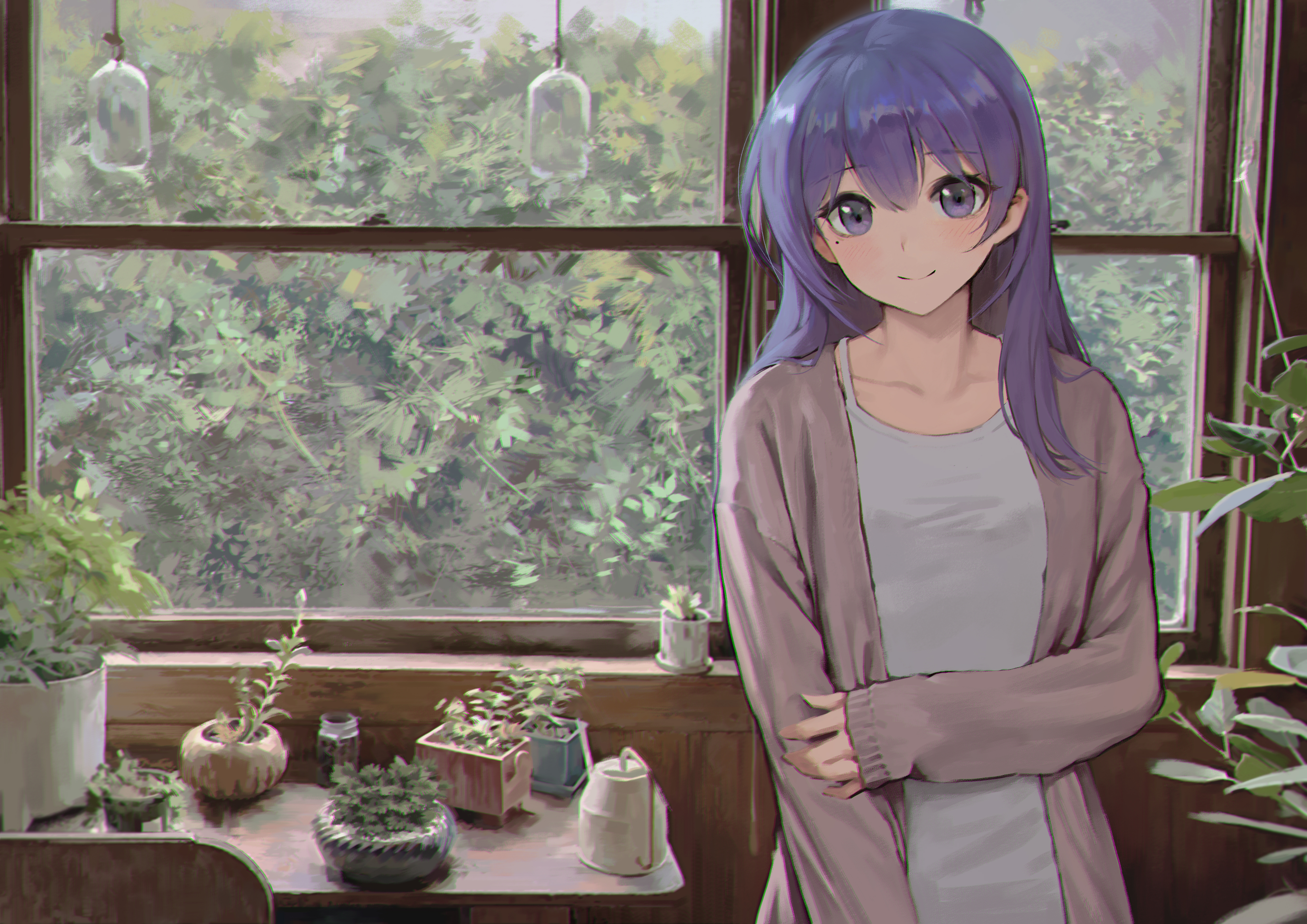 Anime Anime Girls Jongho Bak Artwork Purple Hair Purple Eyes Smiling 4961x3508