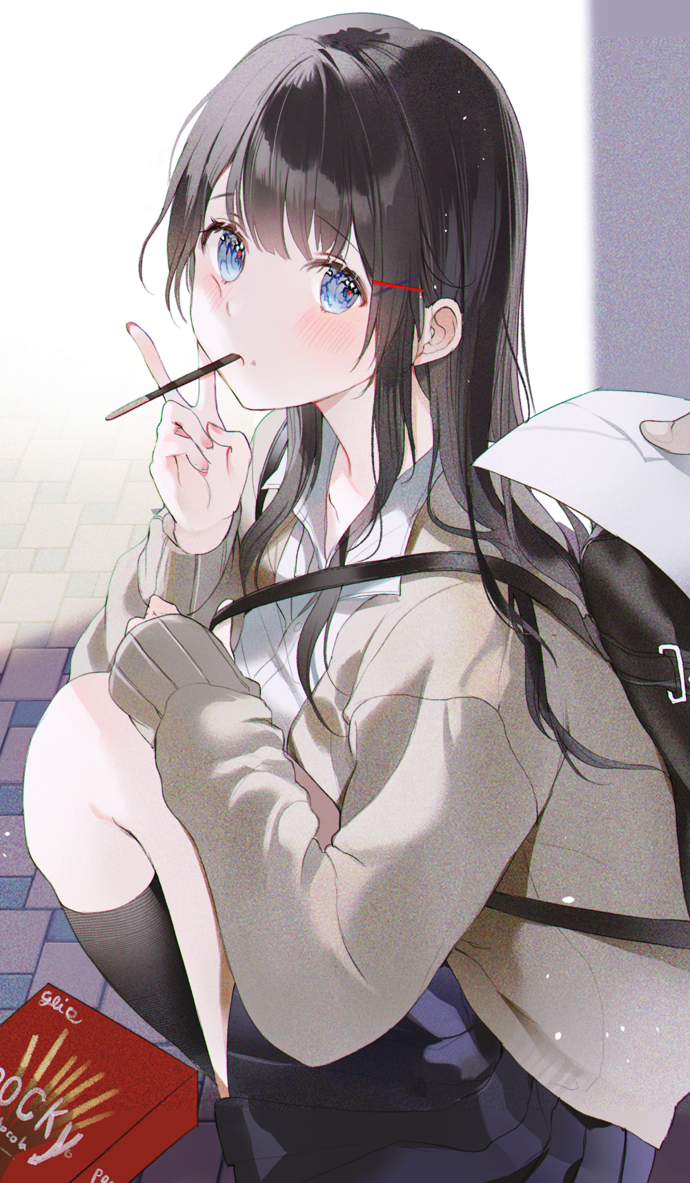 Anime Anime Girls Artwork Portrait Display 2SHAM Pocky Black Hair Blue Eyes 1000x1714