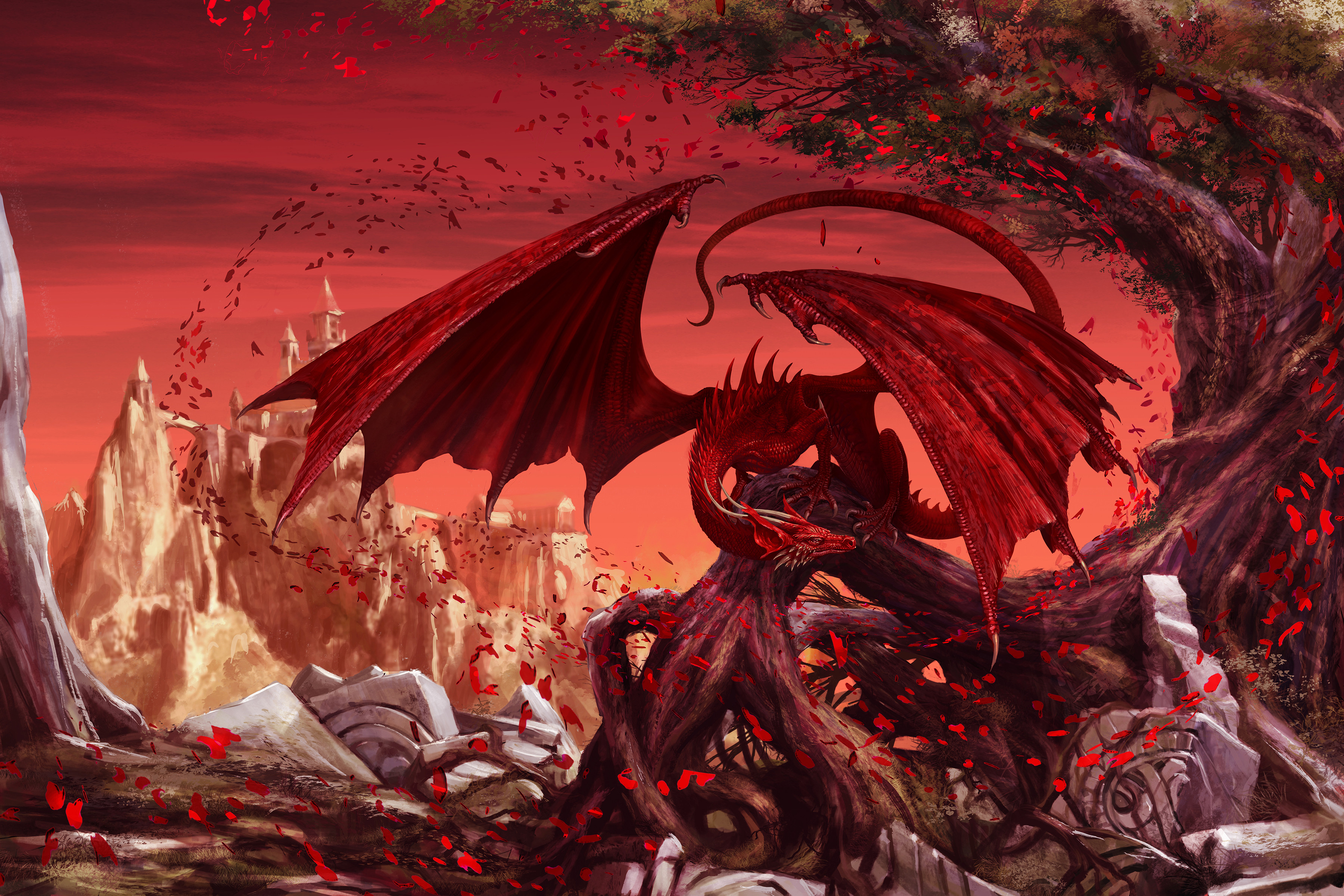 Digital Art Fantasy Art Dragon Godfrey Escota Red Castle 3600x2400