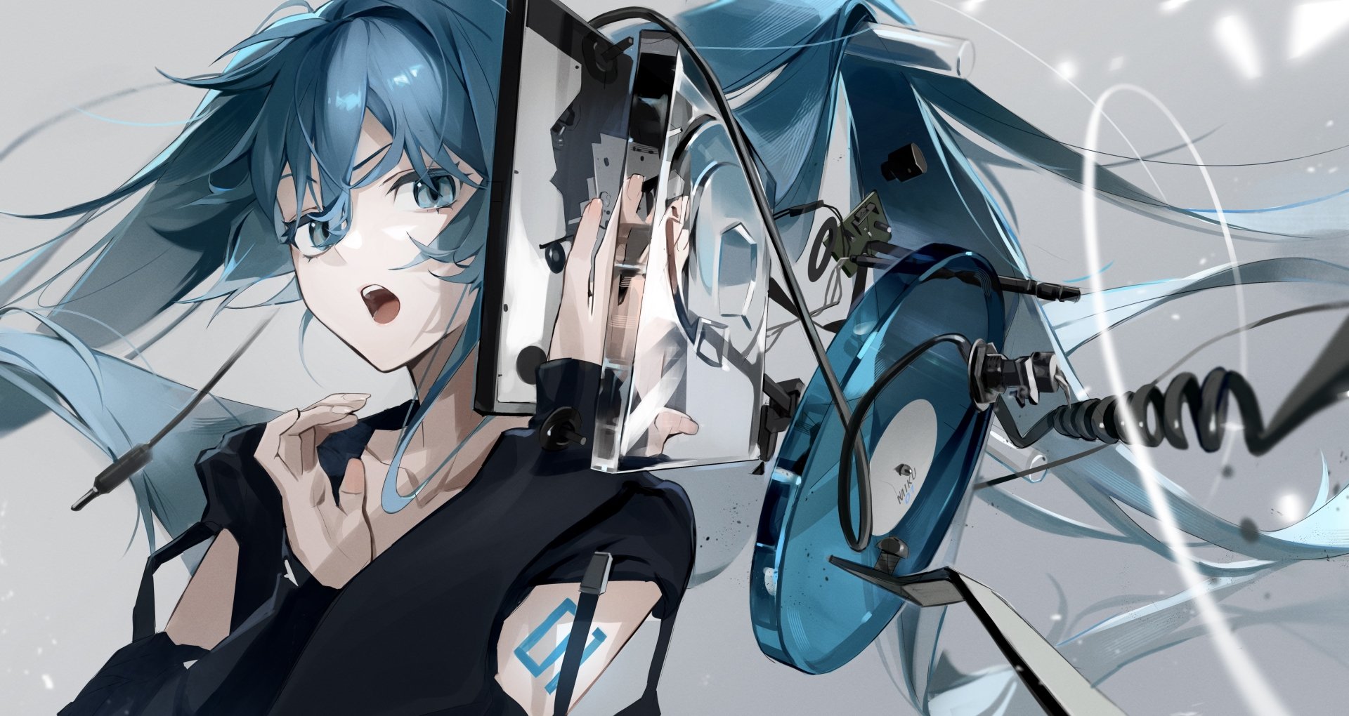 Anime Vocaloid Anime Girls Blue Hair Blue Eyes Open Mouth Long Hair Looking At Viewer Hatsune Miku T 1920x1020