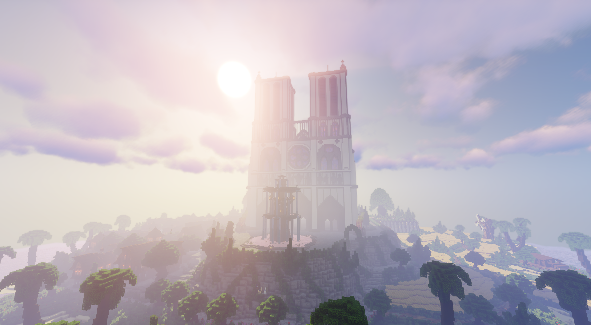 Minecraft Video Game Art Video Games PC Gaming Landscape Screen Shot GoozeMyster Notre Dame 1920x1057