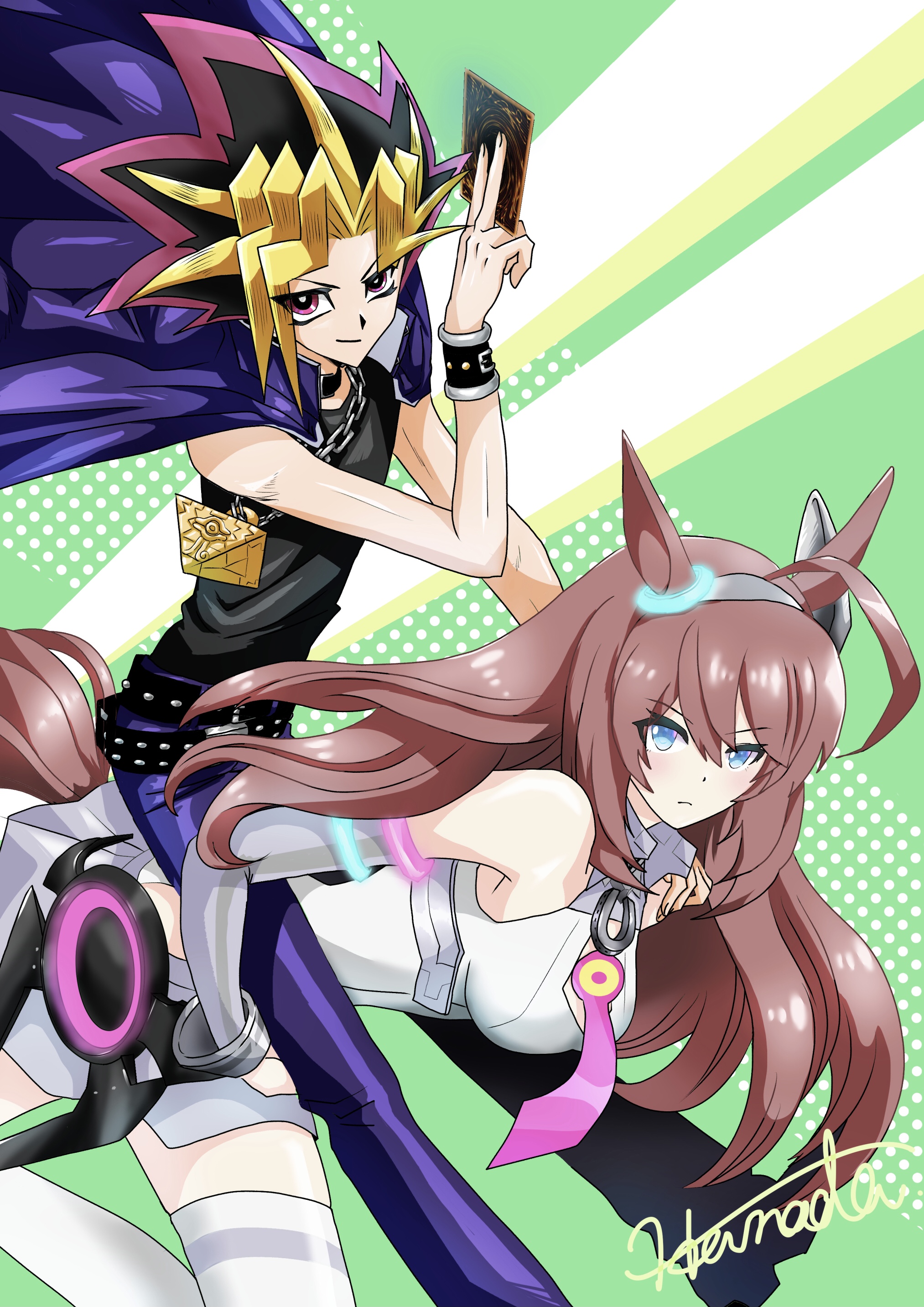 Anime Anime Boys Anime Girls Crossover Yu Gi Oh Uma Musume Pretty Derby Yami Yugi Mihono Bourbon Uma 2026x2865