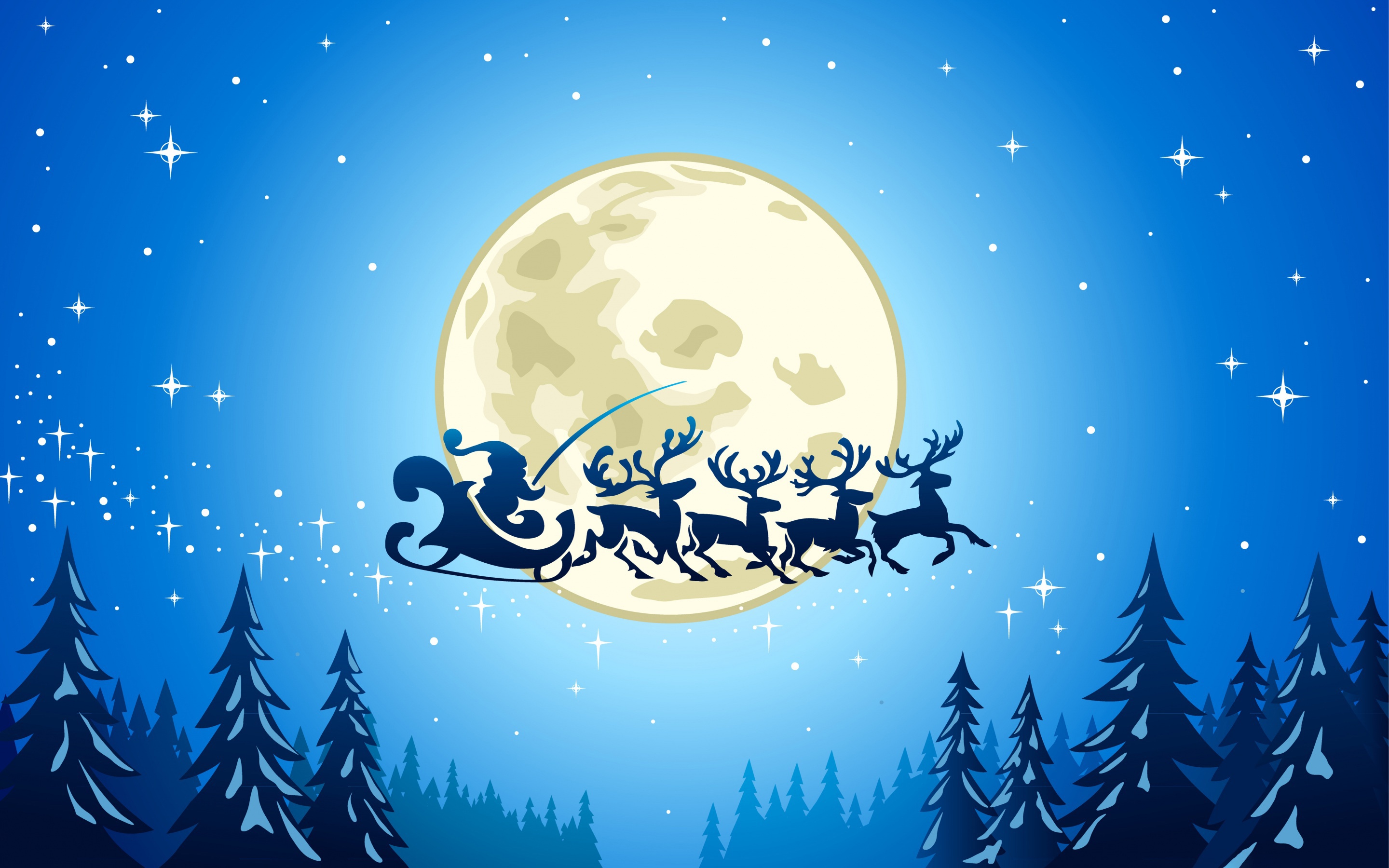 Moon Reindeer Santa Sleigh 2880x1800