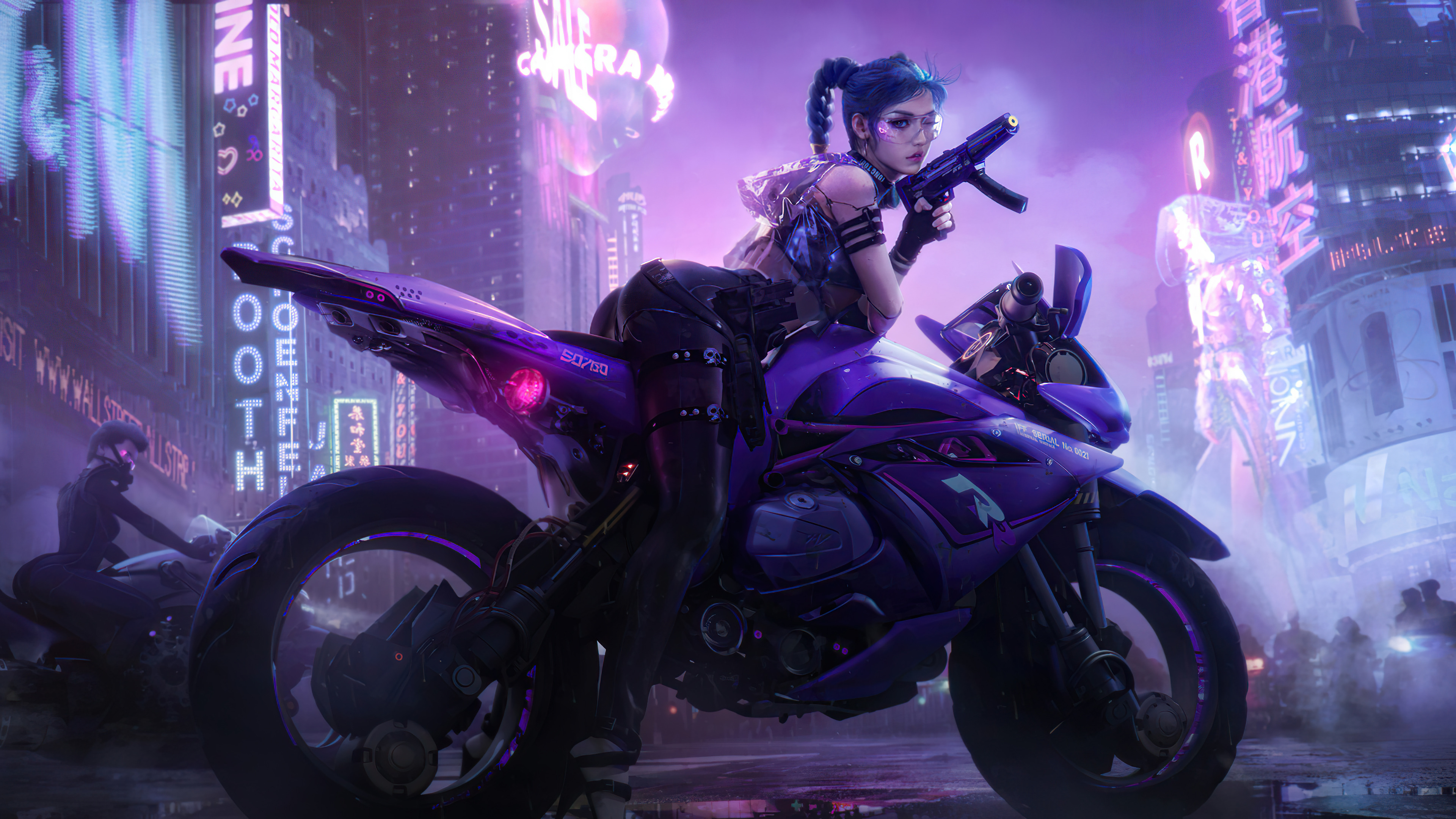 Biker Girl Cyberpunk Girl With Weapon 3840x2160
