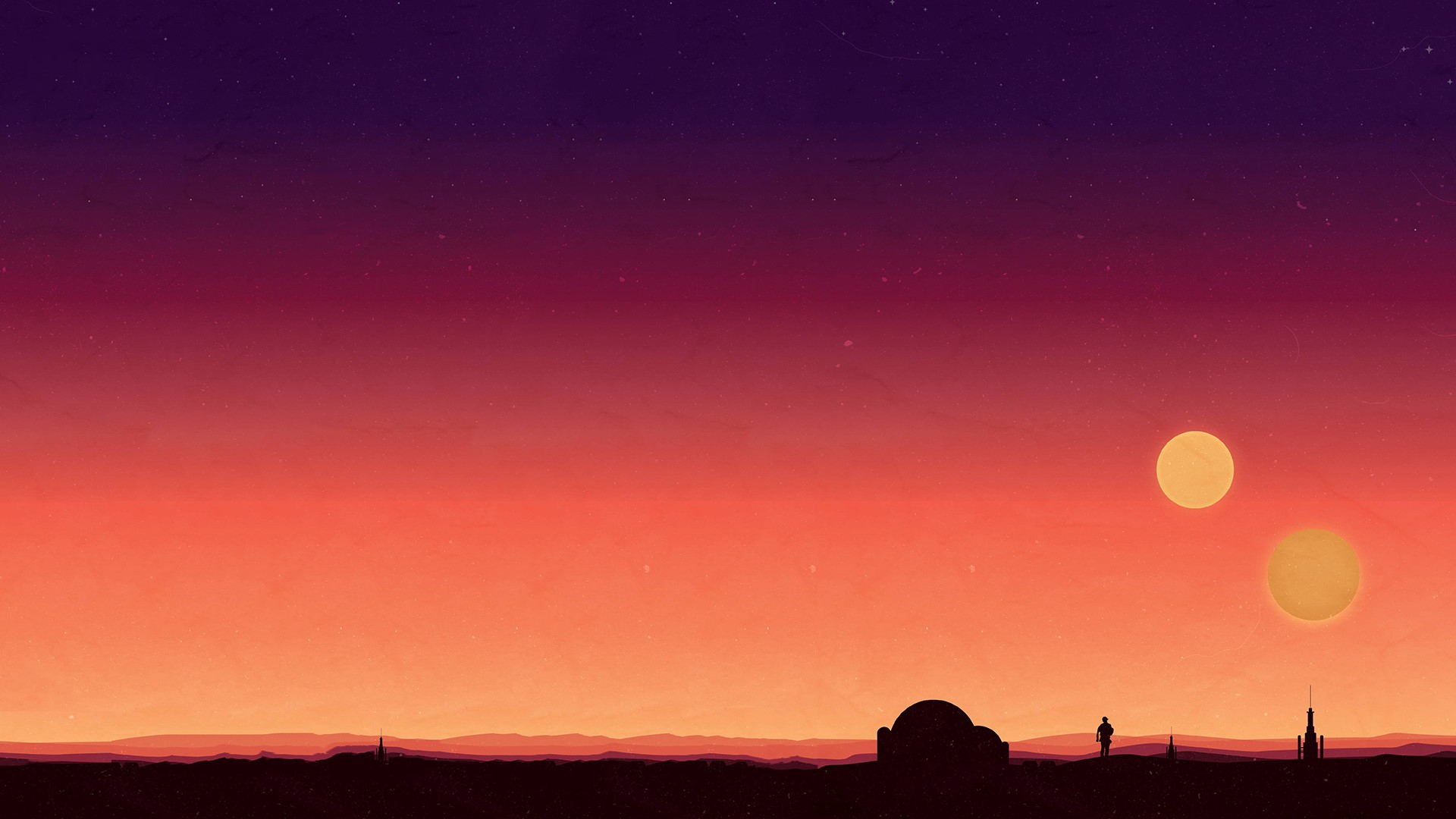Star Wars Tatooine Minimalism Sunset Movie Scenes Movies Luke Skywalker 1920x1080