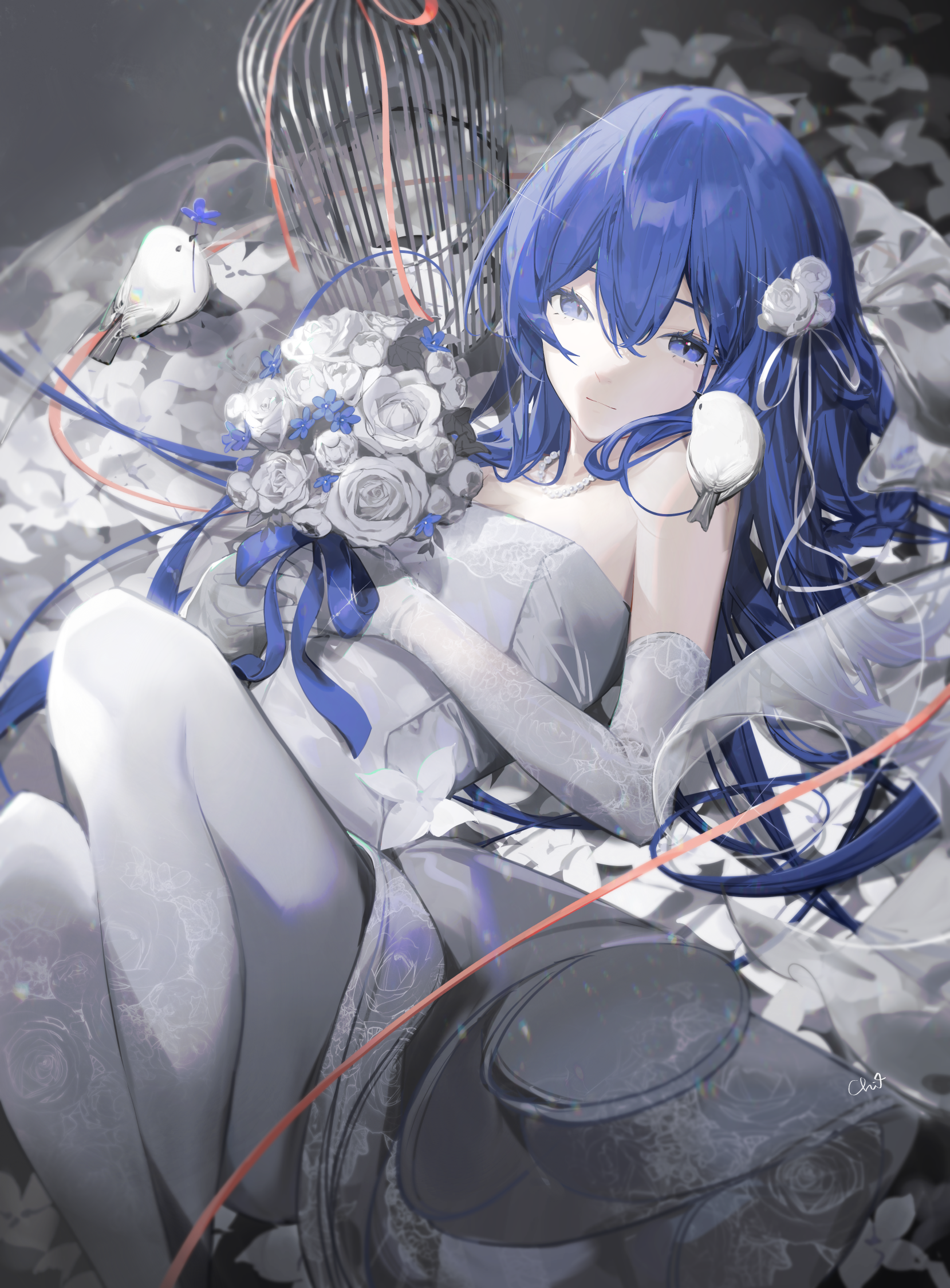 Anime Anime Girls Chi4 Artwork Blue Hair Blue Eyes Dress 1659x2250