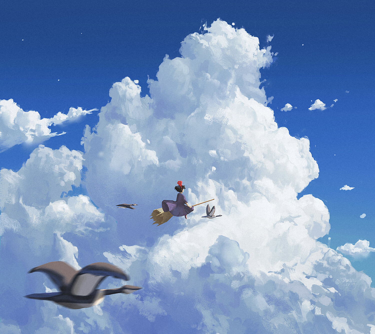 Magic Girl Witch Birds Clouds Sky Painting Anime Girl With Wings Anime Girls Art Gallery Magic 1500x1335