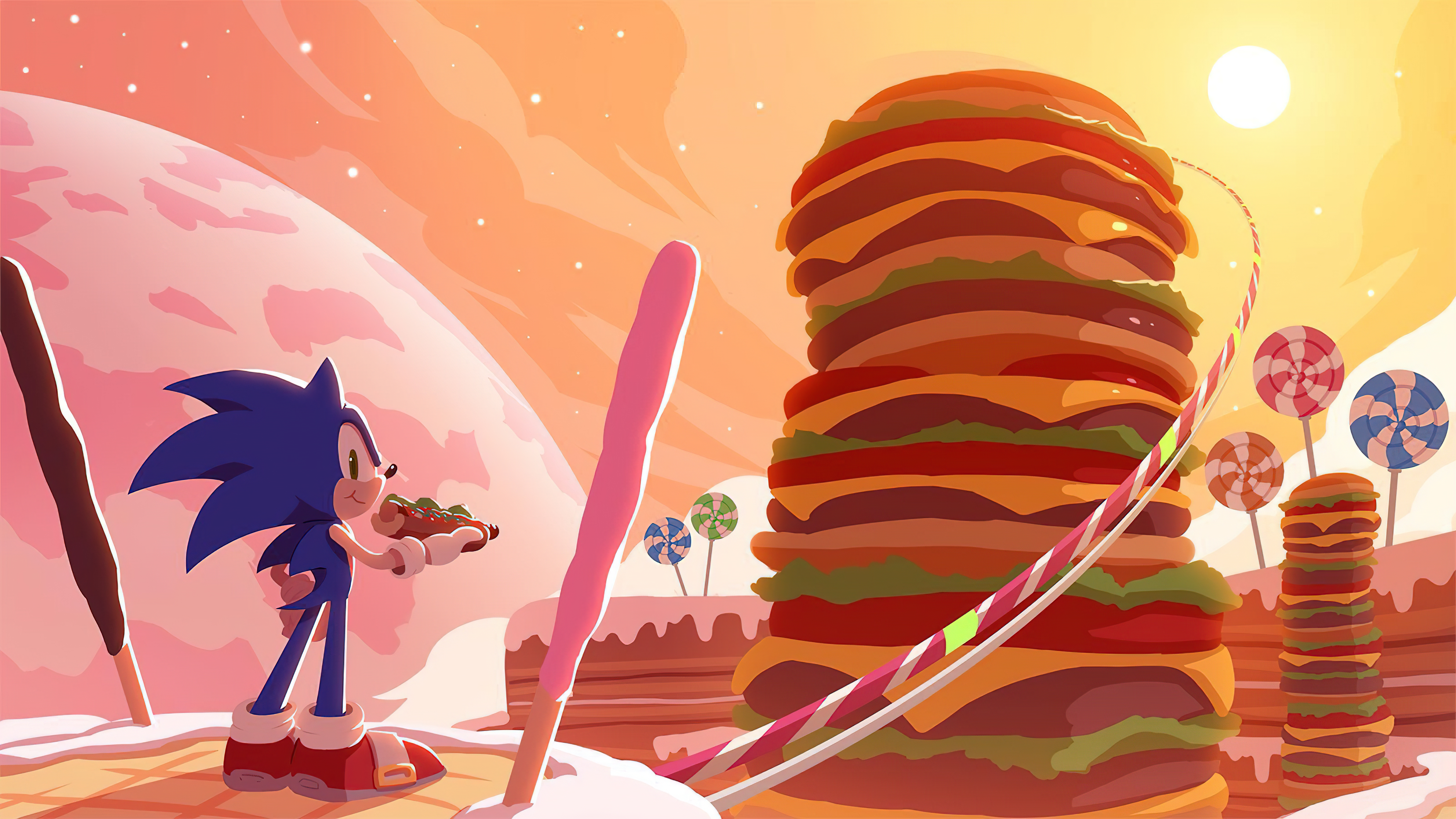 Sonic Sonic Colors Sega Sonic The Hedgehog Video Game Art Comic Art PC Gaming Hamburgers Burgers Hot 6400x3600
