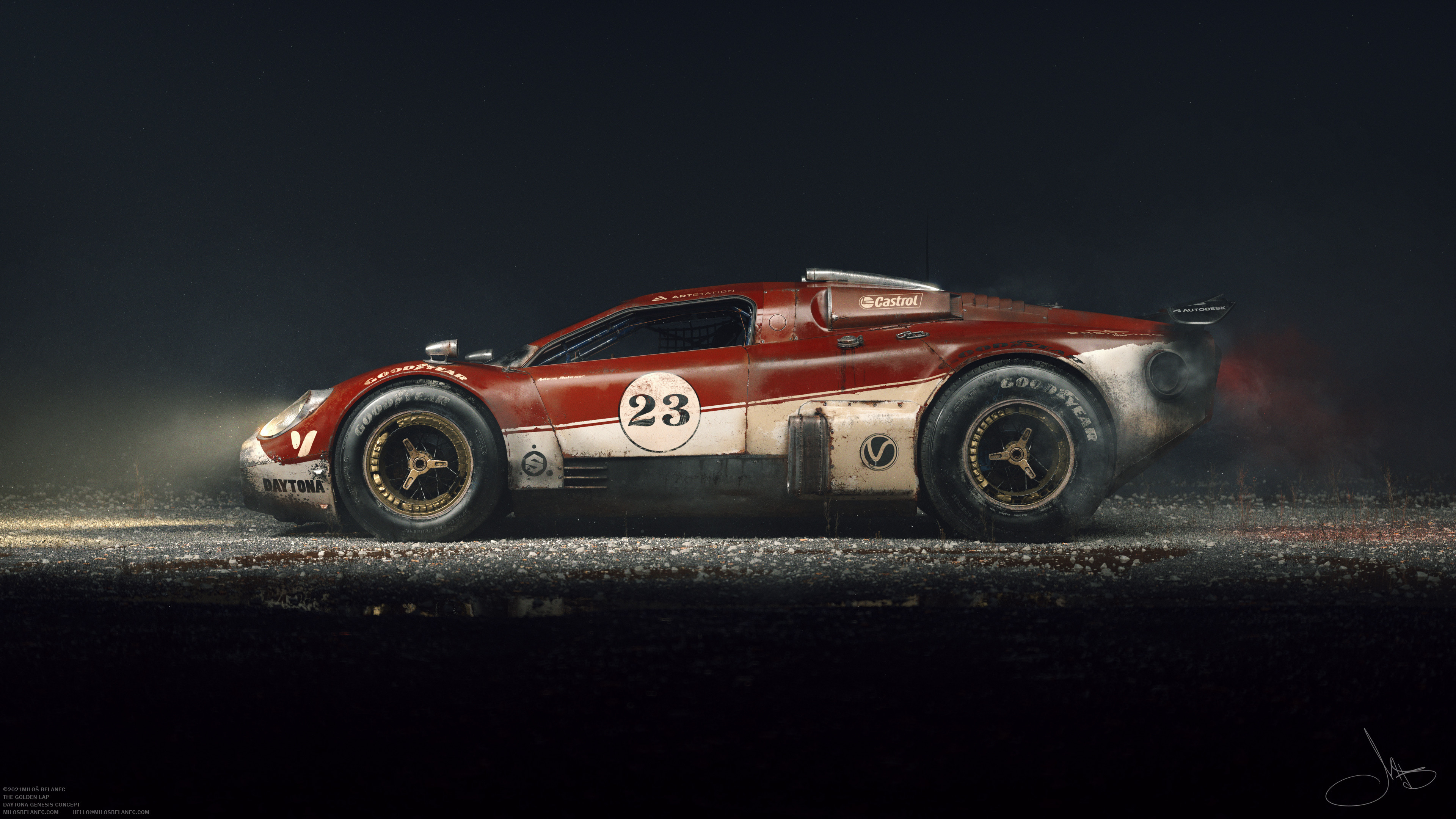 Milos Belanec CGi Race Cars Headlights Car Mist Daytona ArtStation 3840x2160