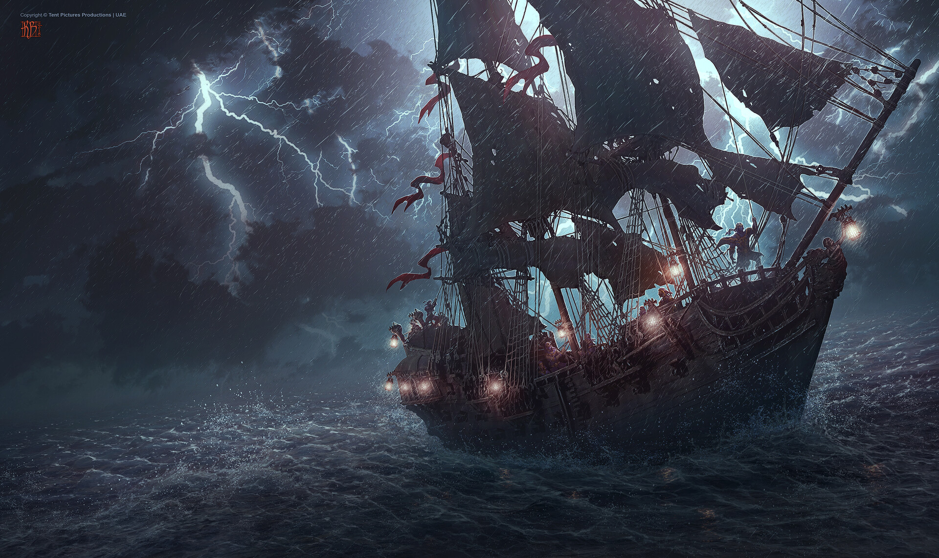 Artwork Digital Art Storm Lightning Ship Sea 1920x1141