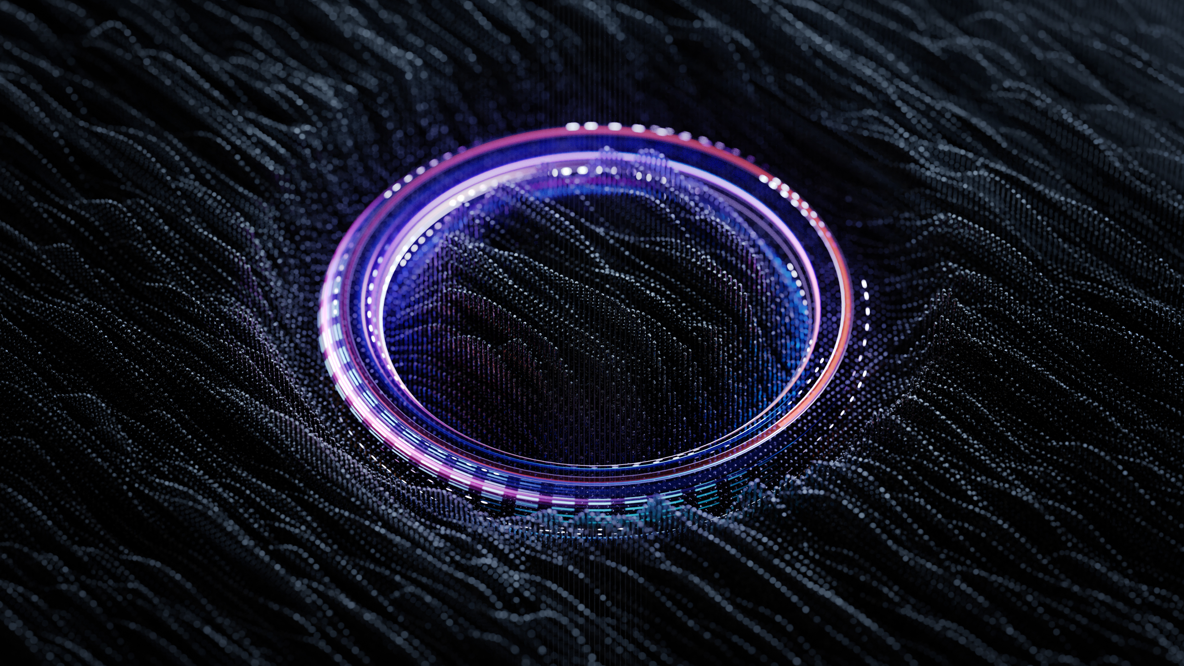 3D Abstract Artwork Digital Art Render Waves Isometric Rings Lights Futuristic Cyberspace Technology 3840x2160