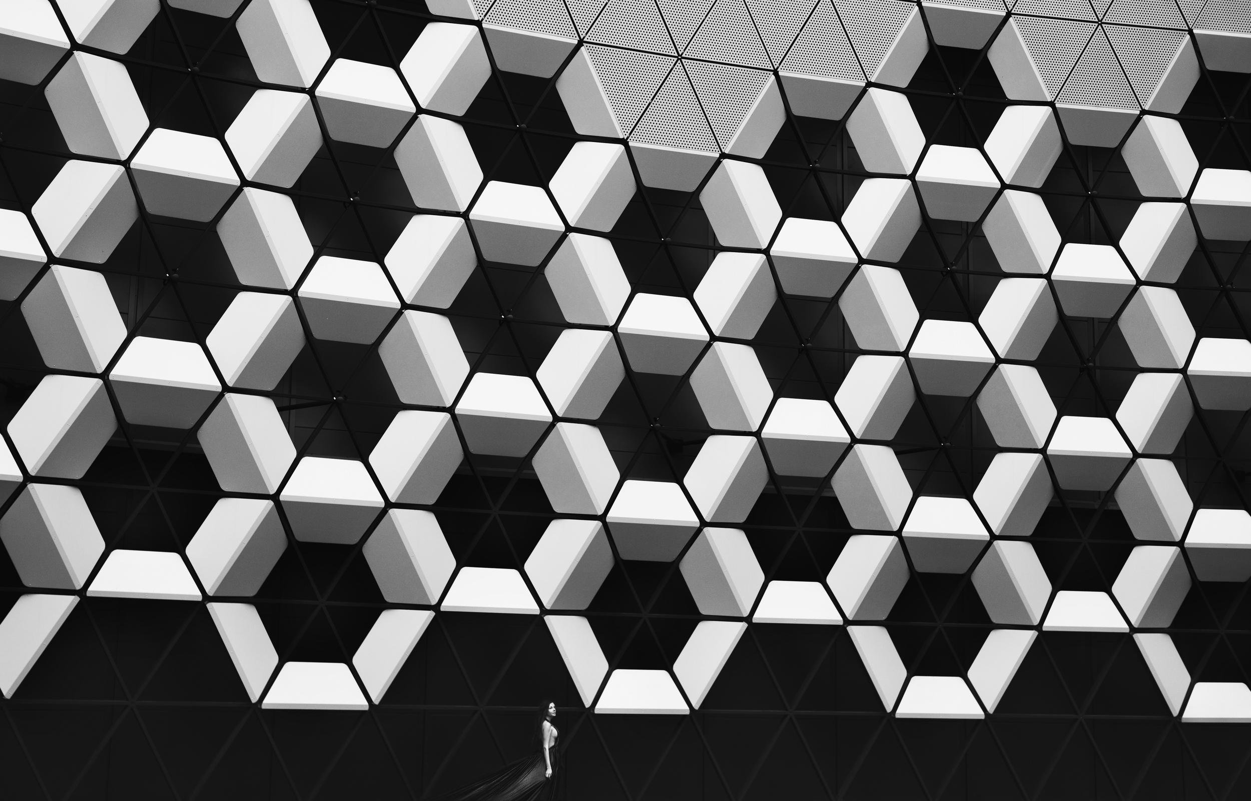 Abstract Geometry Pattern Photography Monochrome Women Model Hexagon Architecture Triangle Mary Buda 2500x1601