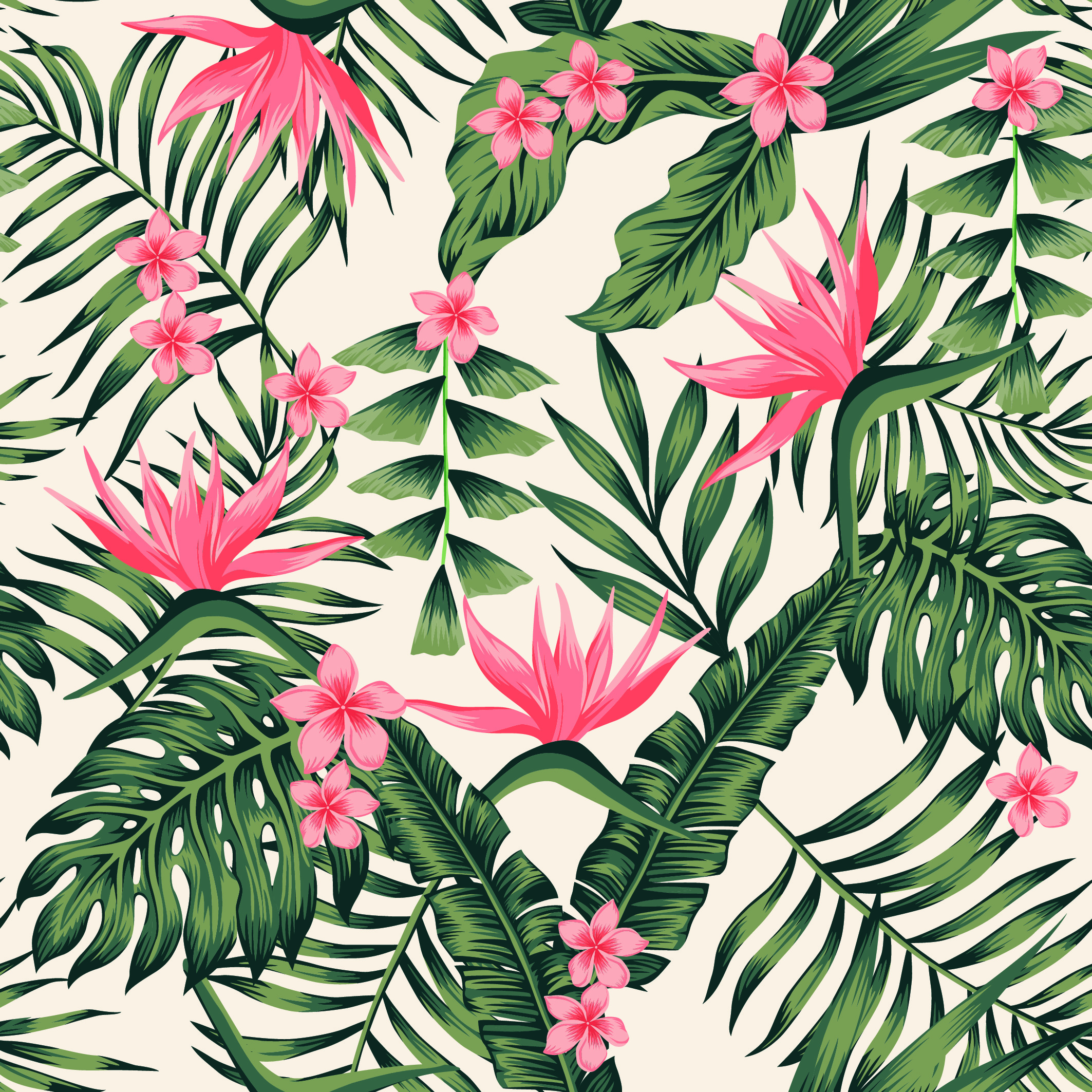 Abstract Flowers Vector Palm Trees Jungle Leaves Pattern 2126x2126