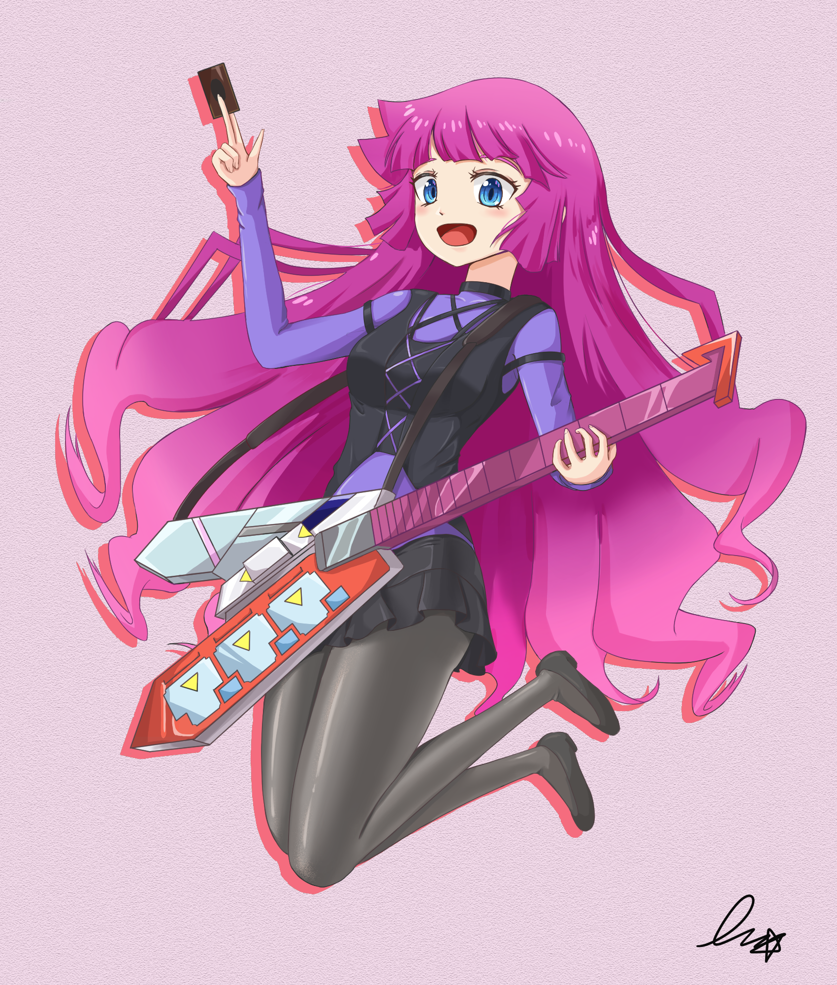 Anime Anime Girls Yu Gi Oh Yu Gi Oh SEVENS Romin Kirishima Electric Guitar Long Hair Pink Hair Artwo 1700x2000