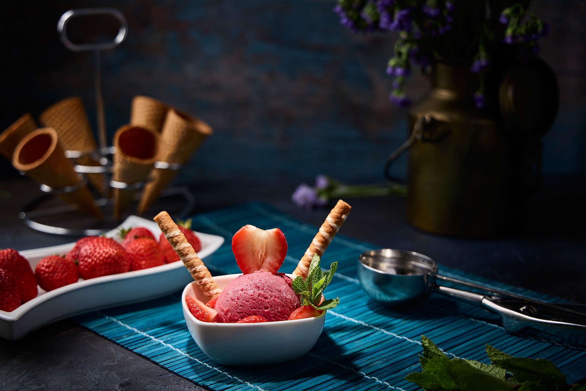 Food Sweets Fruit Ice Cream Strawberries Waffles 2047x1365