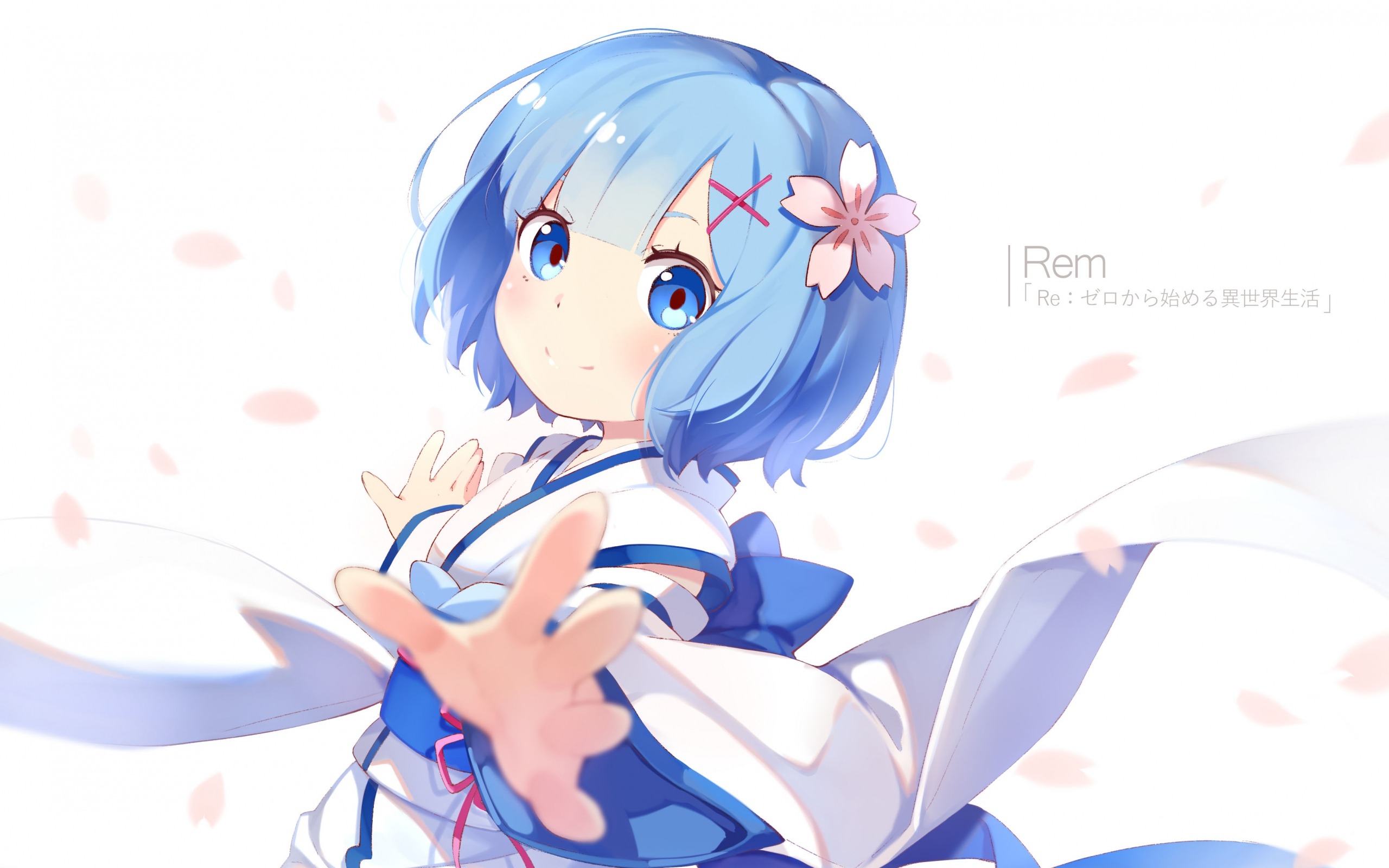Anime Anime Girls Aqua Hair Flower In Hair Flowers Blue Eyes Simple Background White Background Smil 2560x1600
