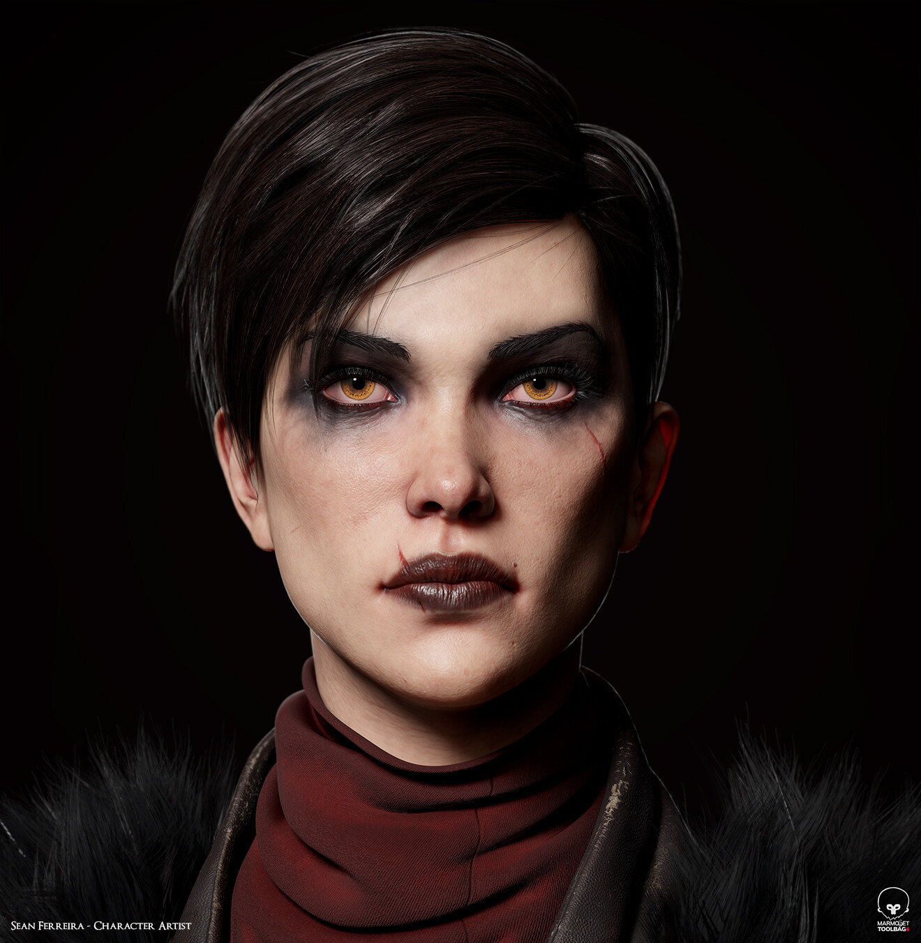 Sean Ferreira Artwork ArtStation Women Assassins Face Portrait CGi Render Digital Art Makeup Red Lip 1320x1352