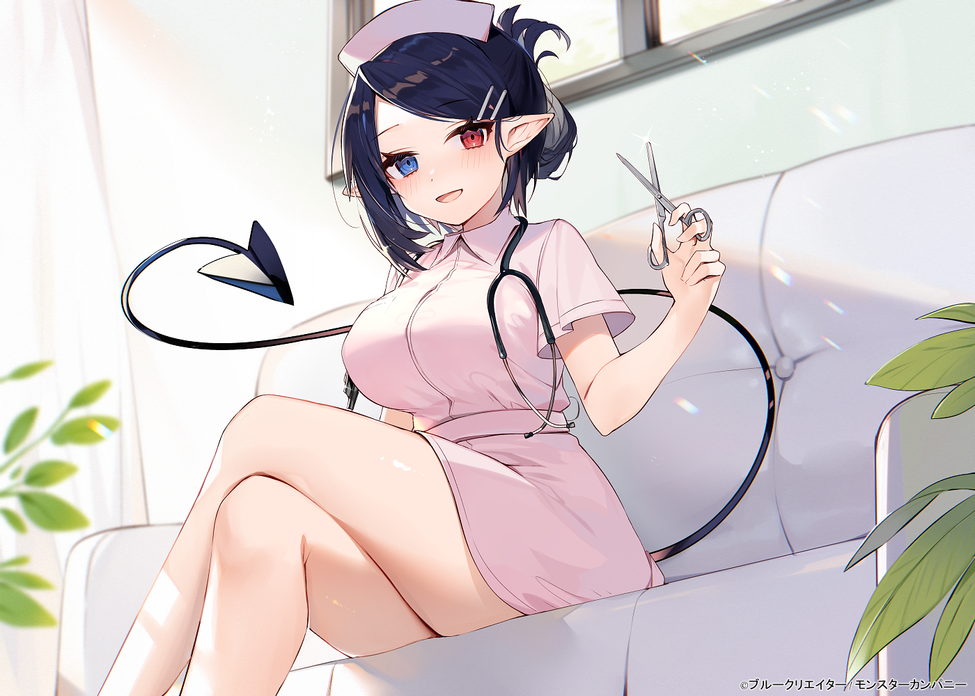 Anime Anime Girls Digital Art Artwork 2D Portrait Muryotaro Nurses Nurse Outfit Pointy Ears Dark Hai 1400x1000