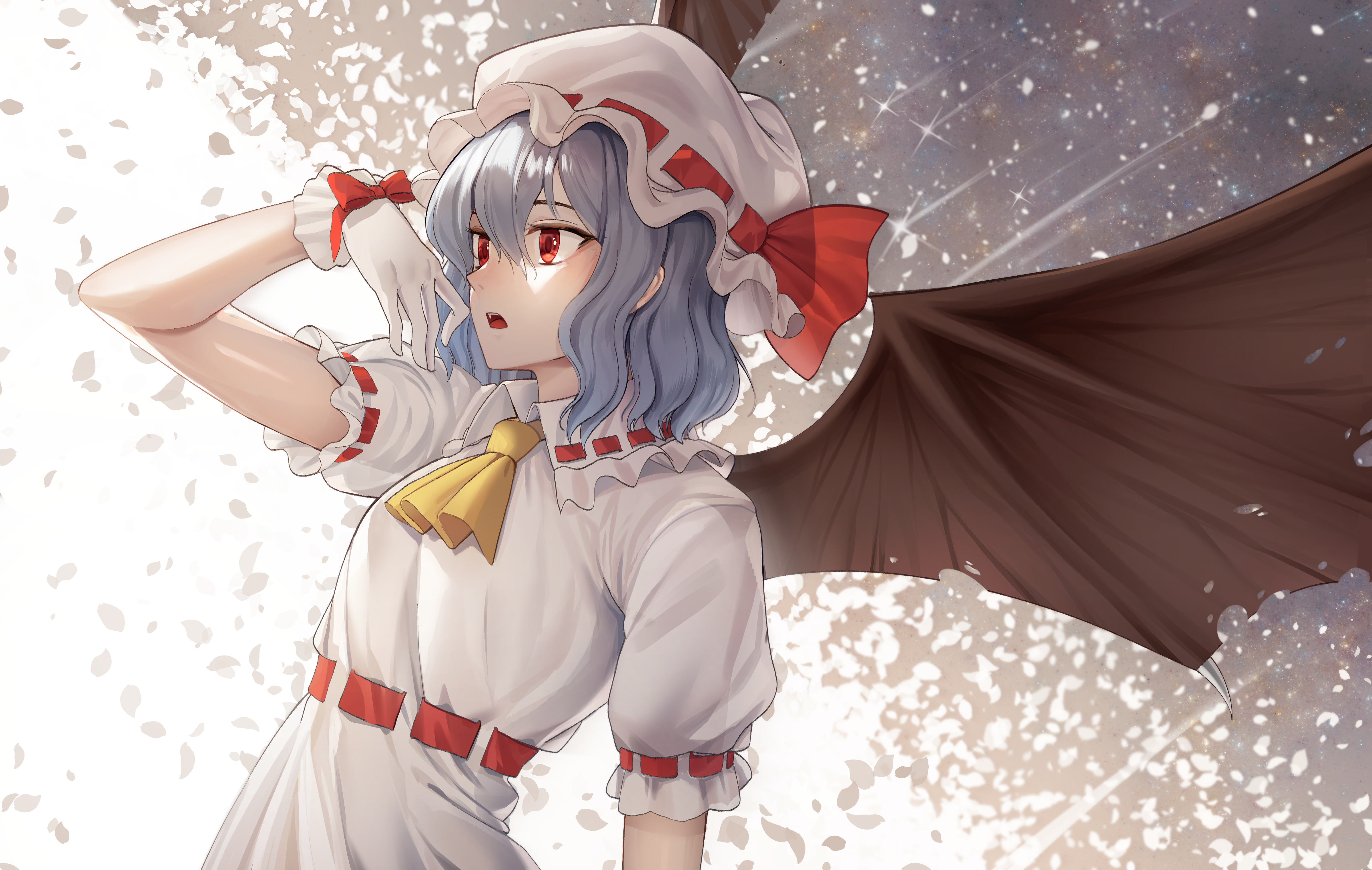 Goback Touhou Remilia Scarlet Anime Anime Girls Pixiv Hat Red Eyes Gloves Dress White Dress White Cl 4800x3042