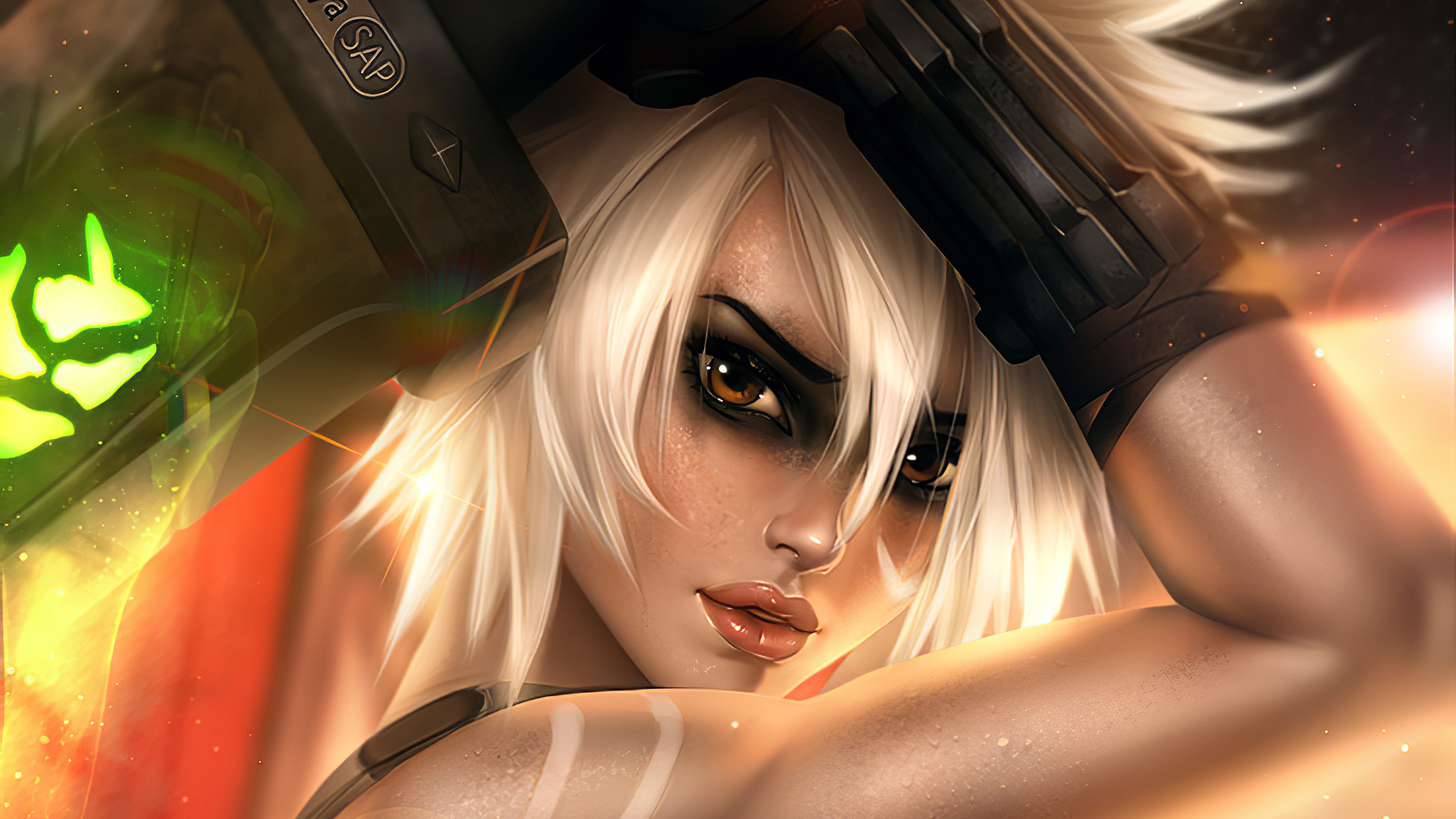 Riven League Of Legends Girl Face White Hair Brown Eyes 3000x1688