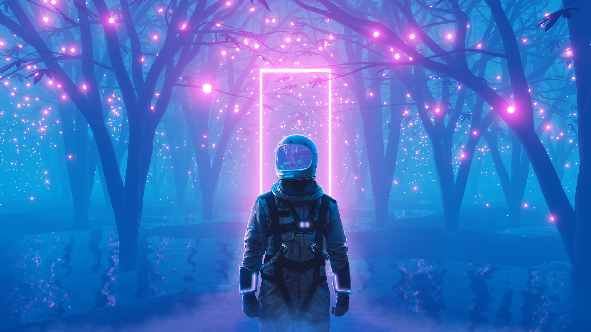 Astronaut Neon Neon Glow Lake Lucerne 1920x1080