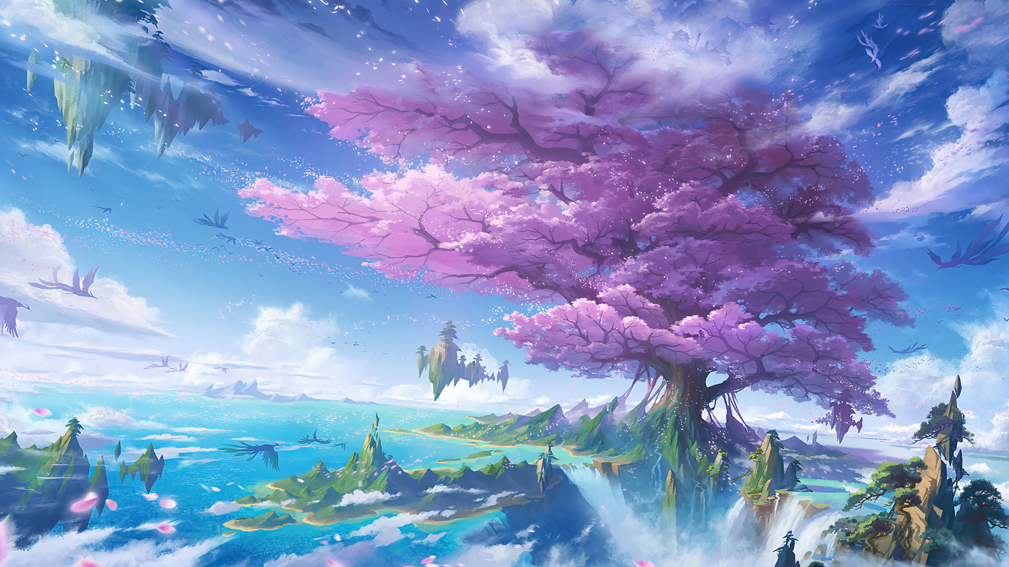 Jun Zhang Fantasy Art Mountains Sky Nature Clouds Digital Painting 3840x2160