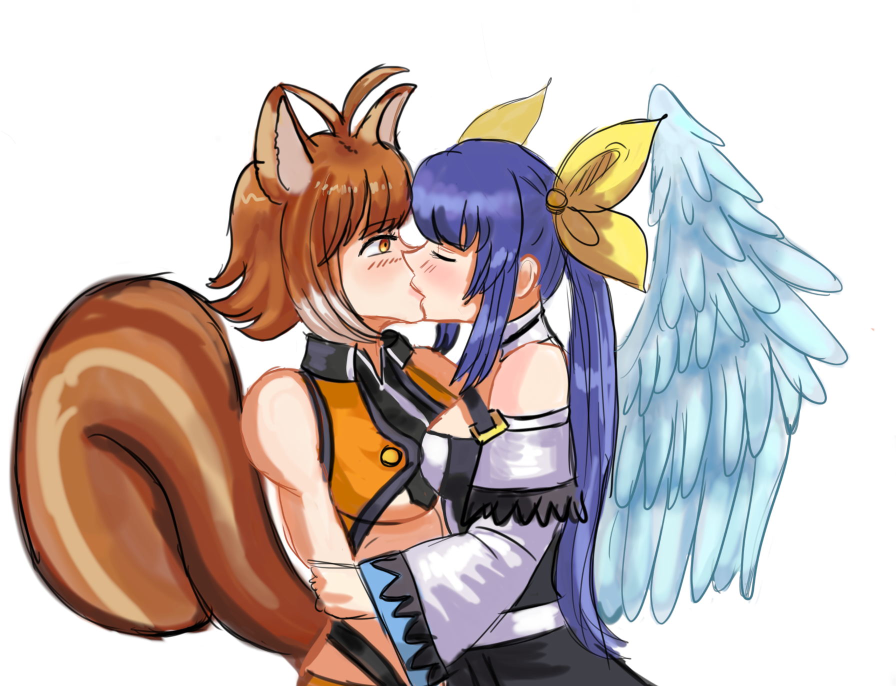 Guilty Gear Blazblue Fighting Games Makoto Nanaya Dizzy Guilty Gear Kissing Anime Girl With Wings An 1792x1372