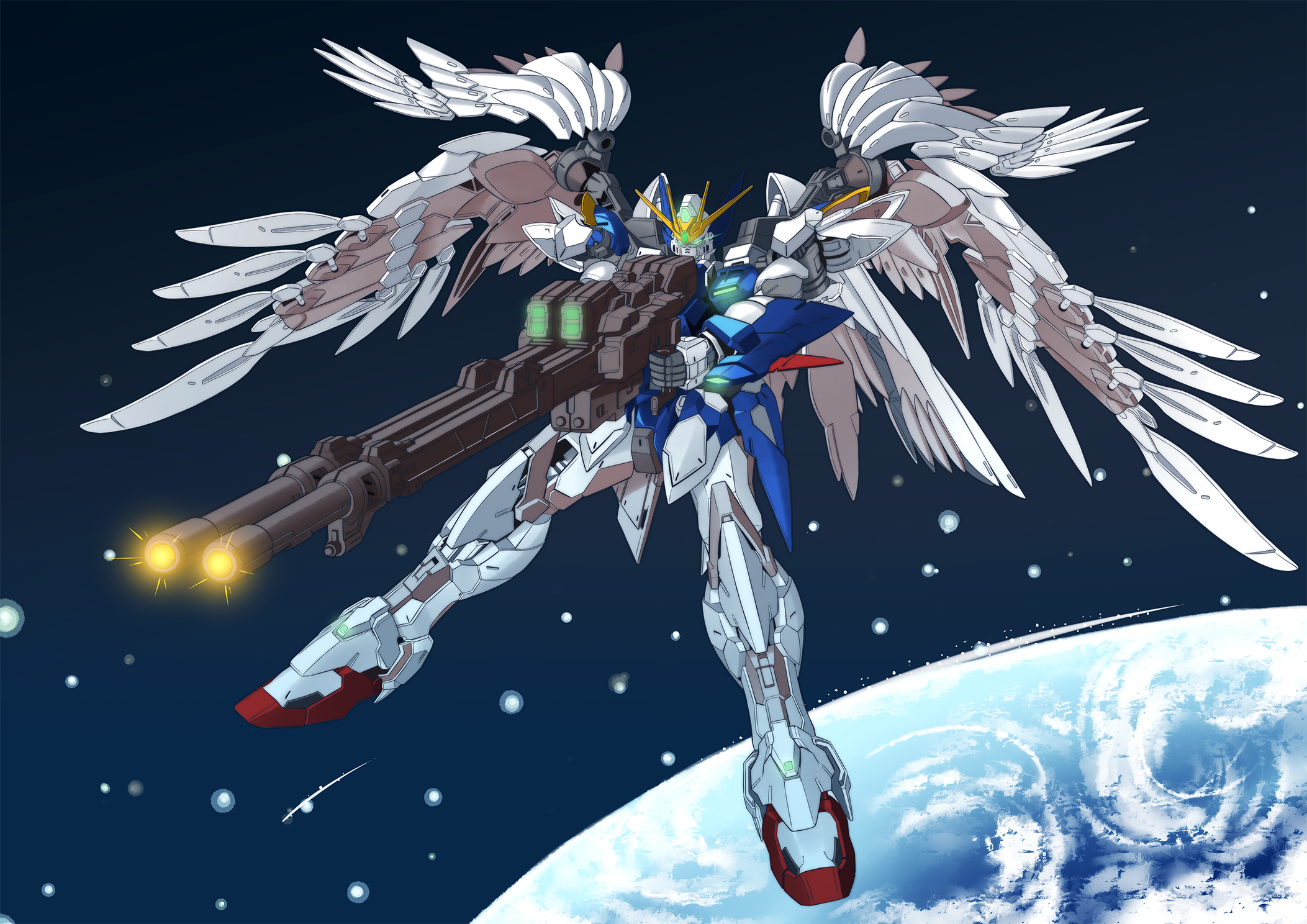 Anime Mechs Gundam Super Robot Wars Mobile Suit Gundam Wing Wing Gundam Zero Artwork Digital Art Fan 2105x1488