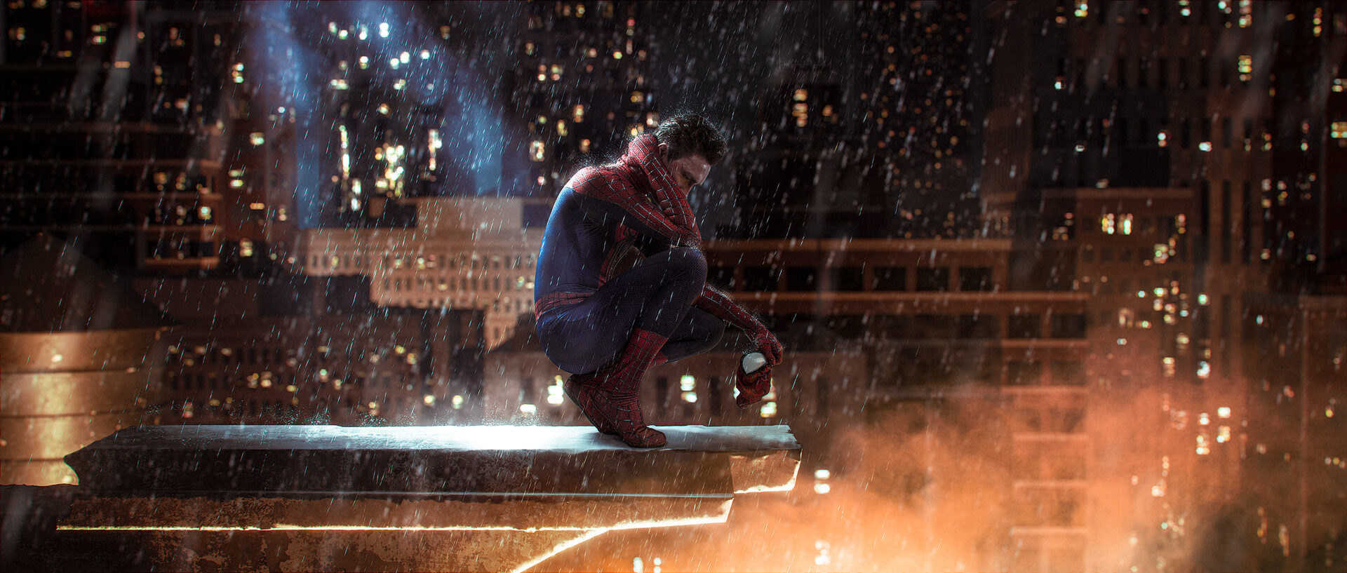 Aku Artist Digital Art Spider Man Superhero Men Rain Alone Marvel Comics Peter Parker 1920x817