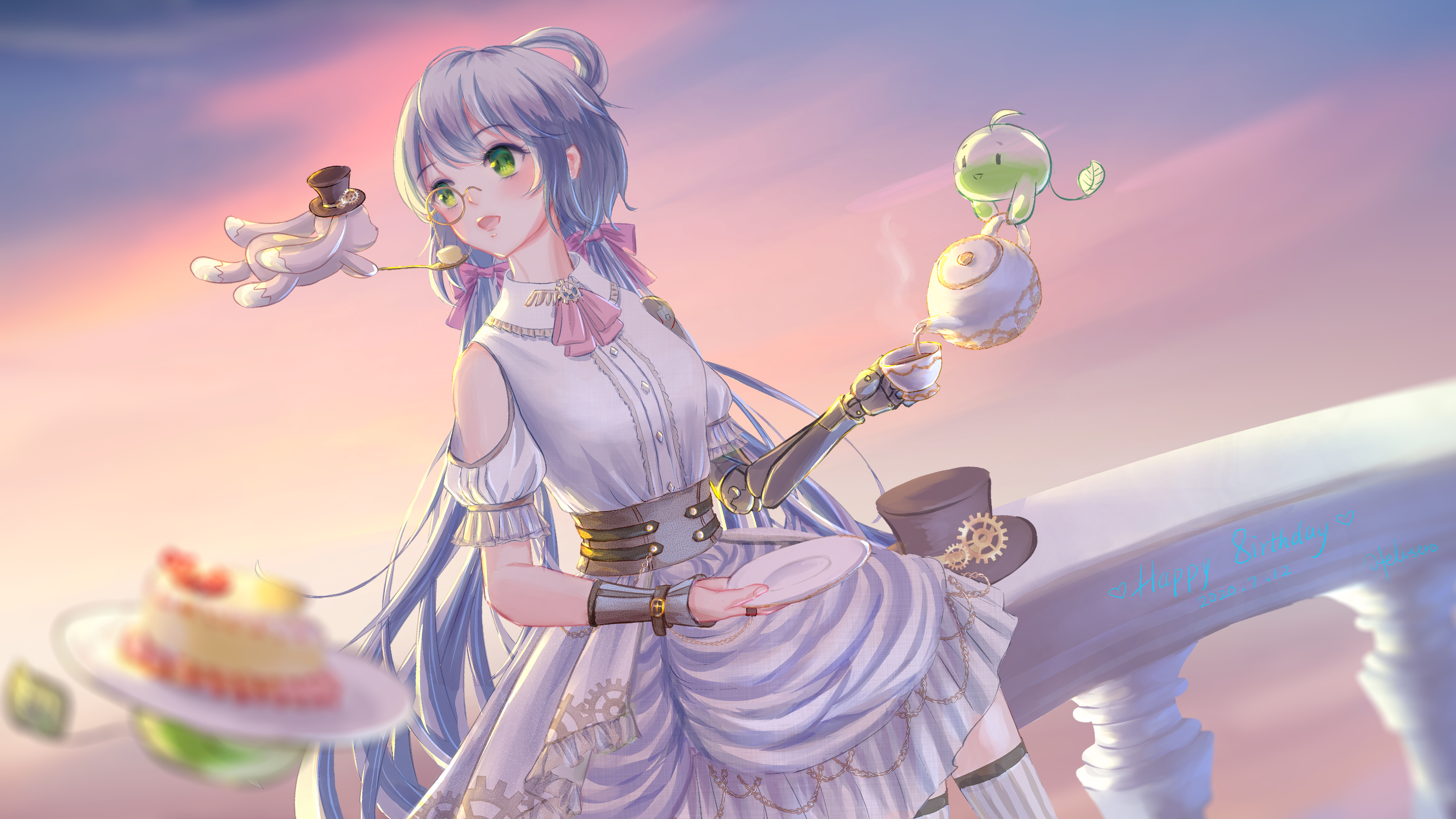 Green Eyes Long Hair Luo Tianyi White Hair 4093x2302