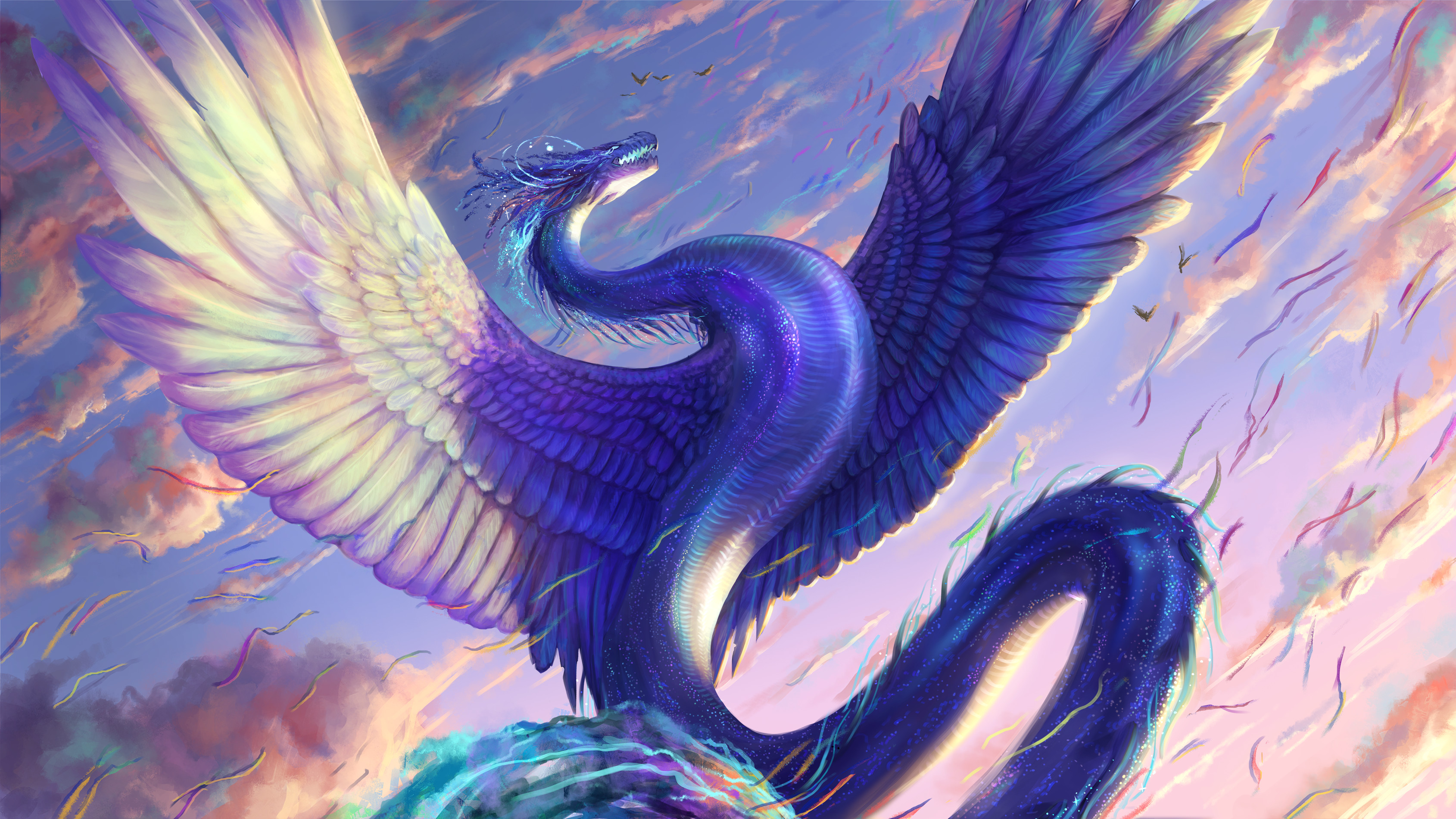 Veronica ONeill Digital Art Fantasy Art Dragon Clouds Blue 3379x1901