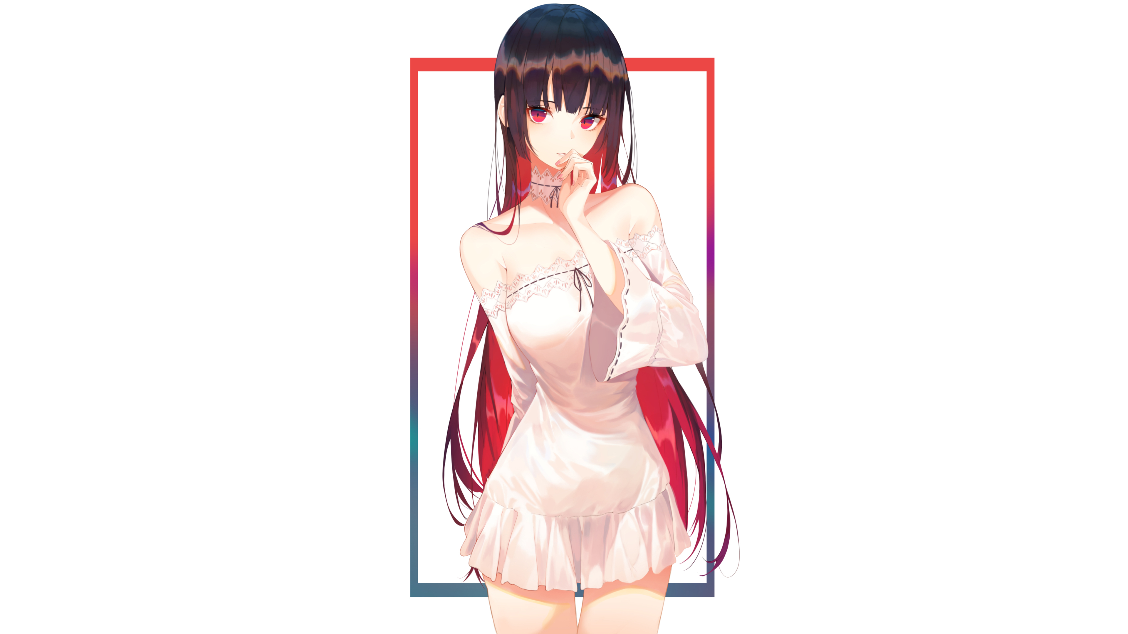 Anime Anime Girls Original Characters Artwork Pro P Dress Long Hair Red Eyes Multi Colored Hair 3840x2160