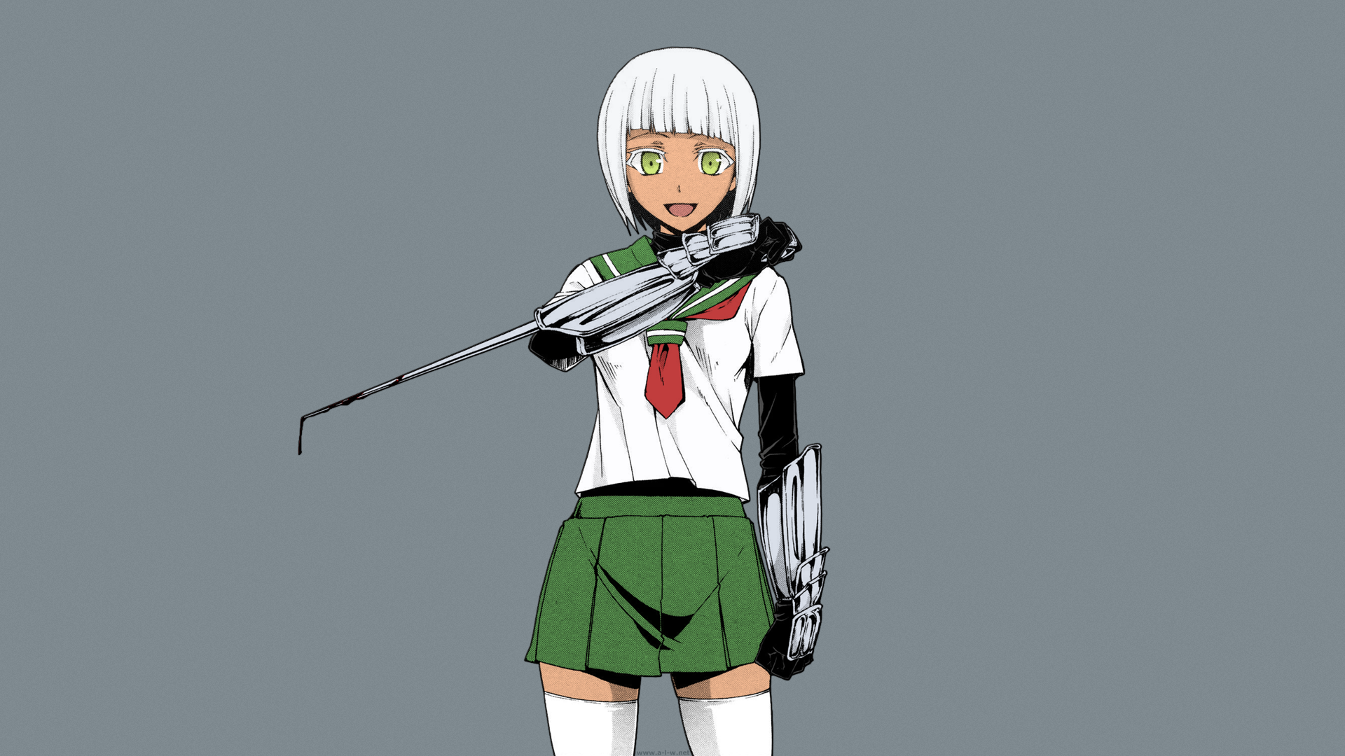 Arachnid Ifuji Shinsen Dinoponera Short Hair White Hair School Uniform Green Eyes Smiling Anime Mang 1920x1080
