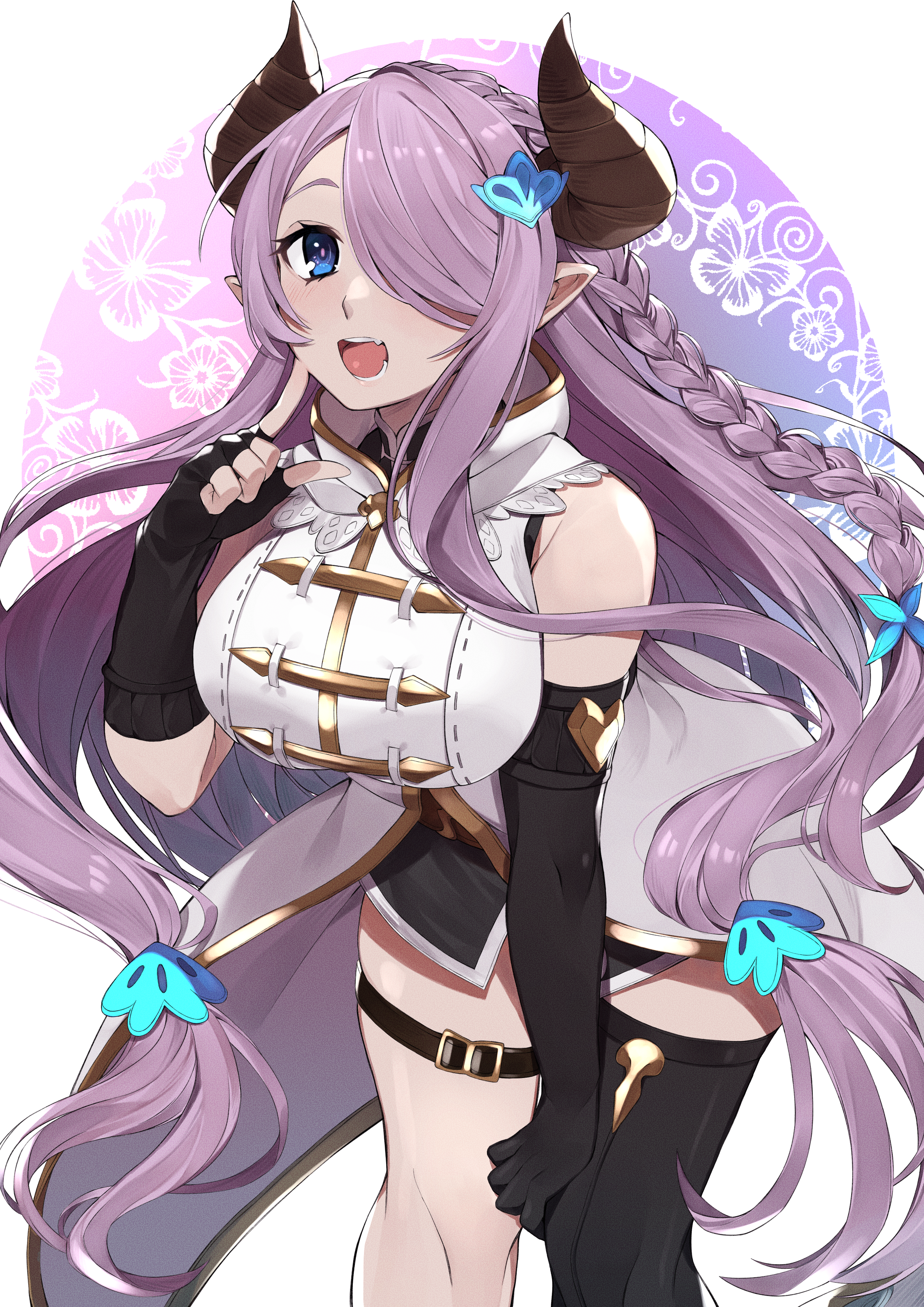 Granblue Fantasy Narumeia Granblue Fantasy Anime Girls Horns Pointy Ears Long Hair Purple Hair Blue  2894x4093